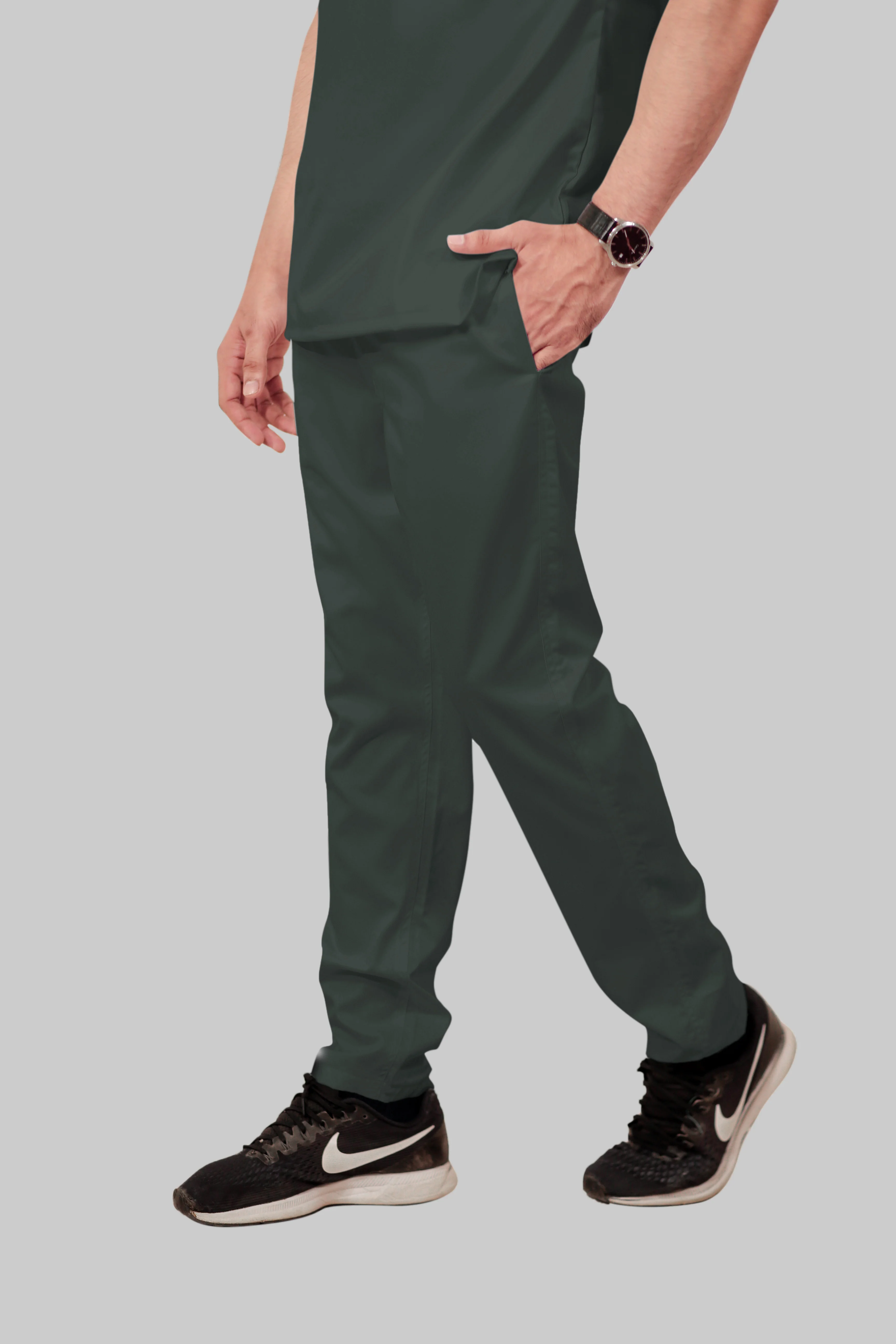 Stretchable (2Way) Men Bottle Green Mandarin With Straight Pant Scrub Set - Image 5