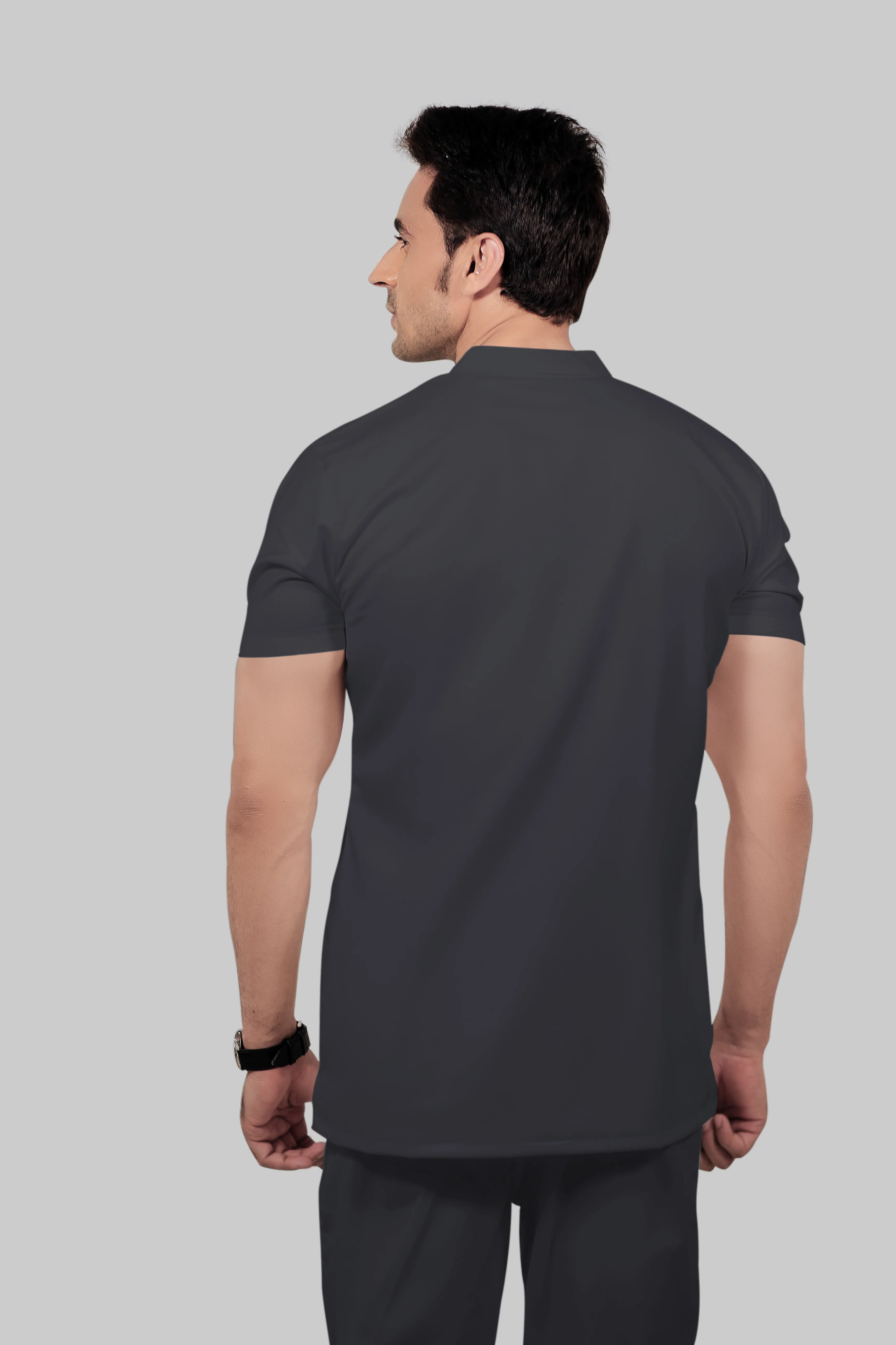 Stretchable (2Way) Men Dark Gray Mandarin Neck With Jogger Scrub Set - Image 5