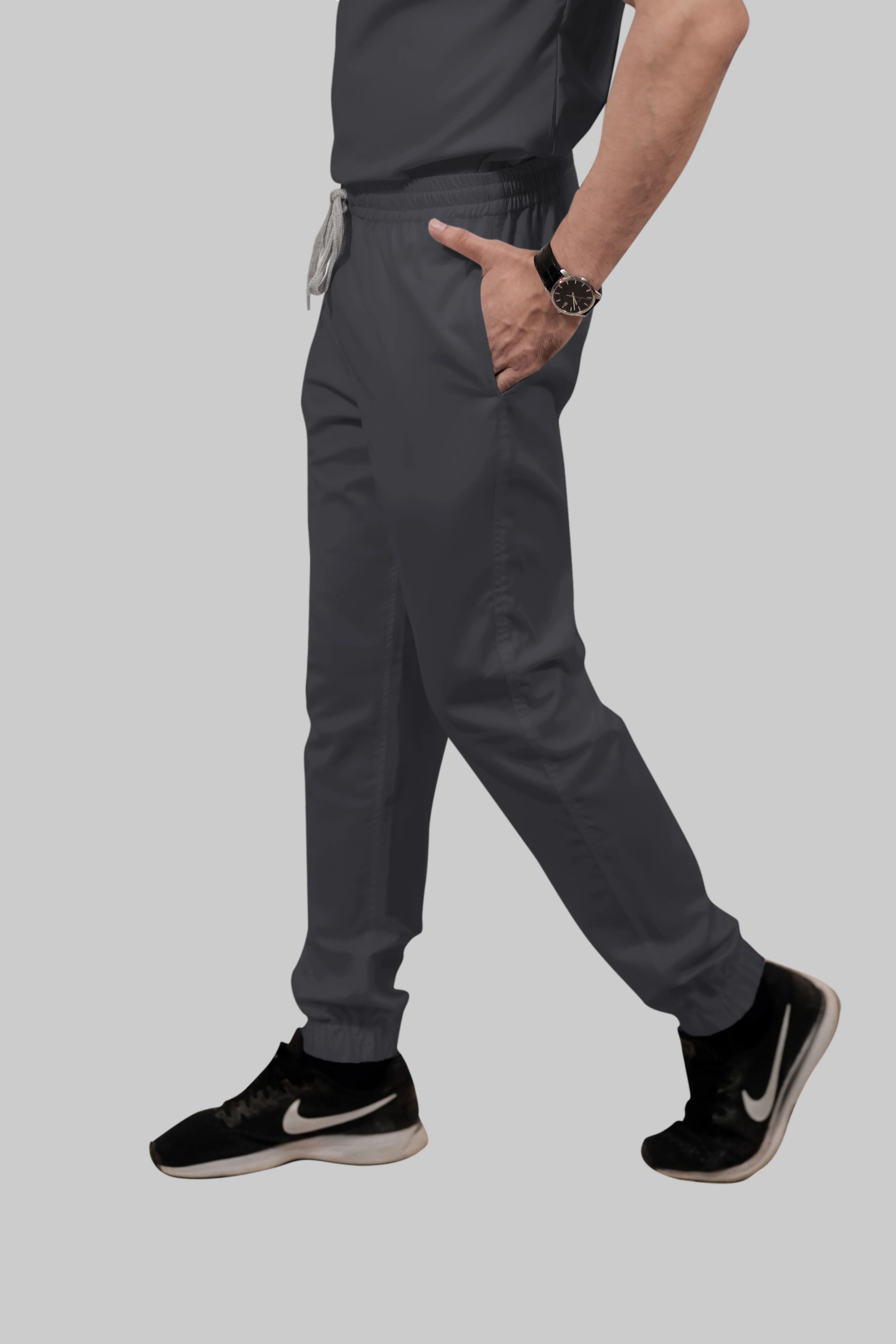 Stretchable (2Way) Men Dark Gray Mandarin Neck With Jogger Scrub Set - Image 6