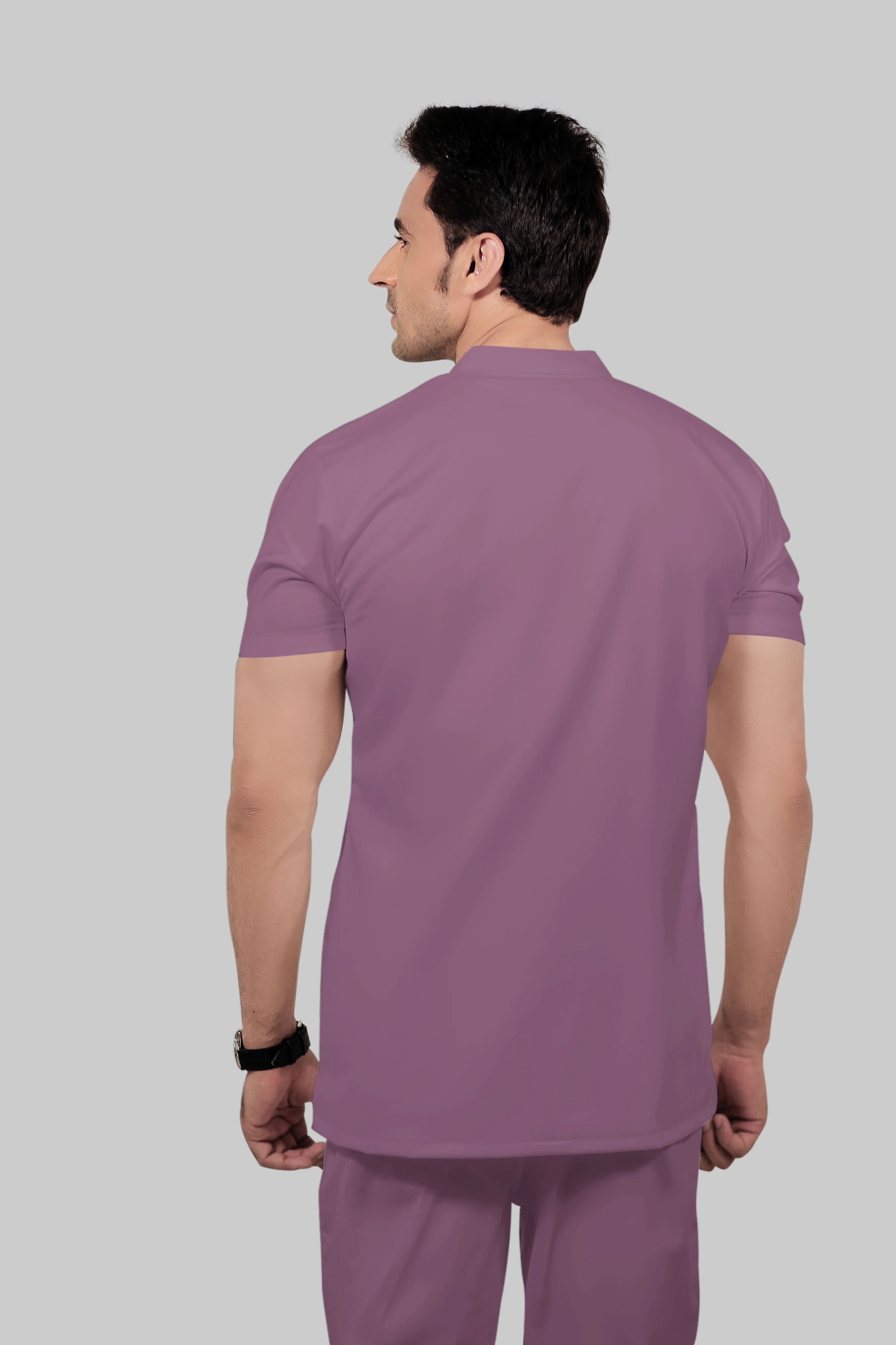 Stretchable (2Way) Men Lilac Mandarin Neck With Straight Pant Scrub Set - Image 4