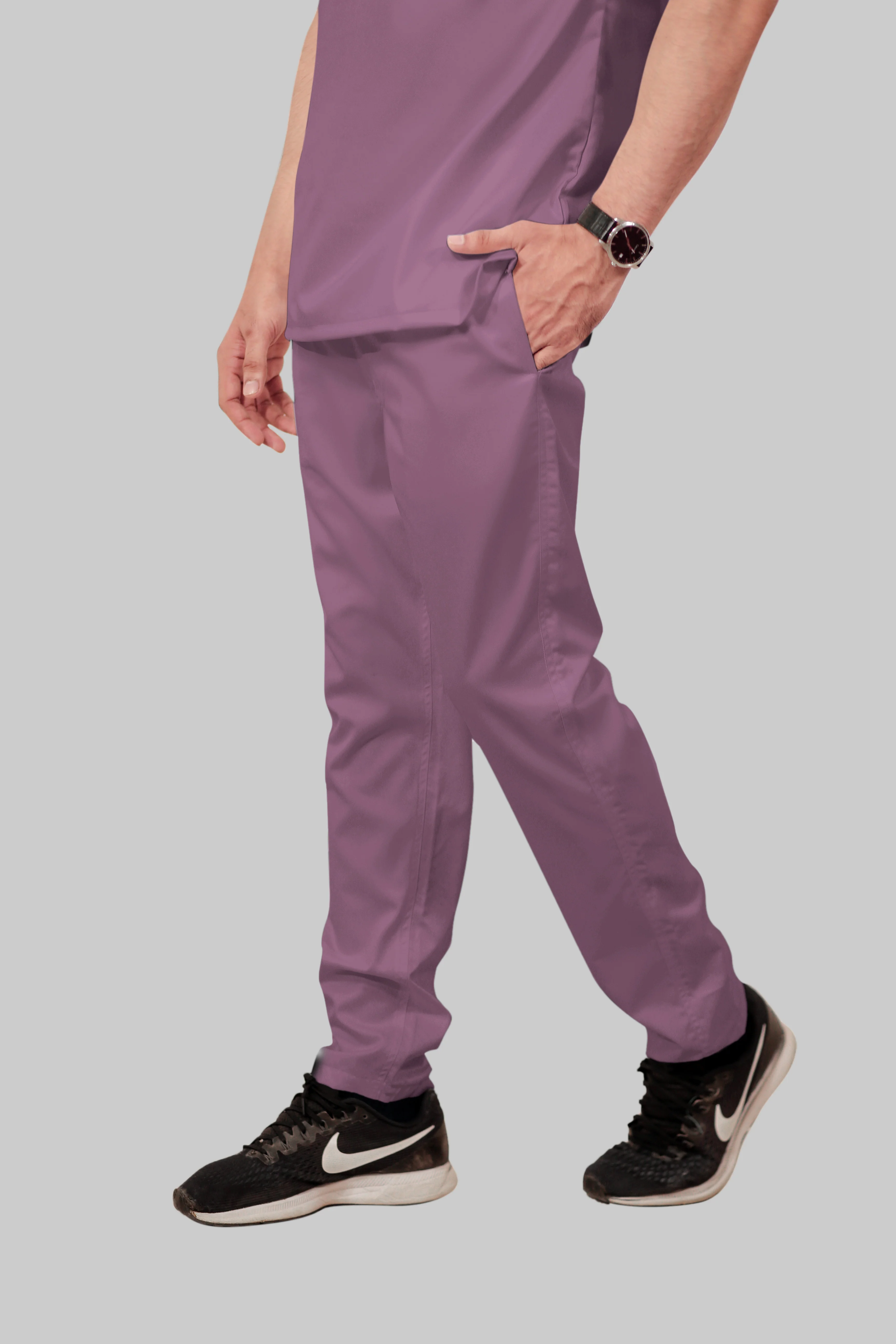 Stretchable (2Way) Men Lilac Mandarin Neck With Straight Pant Scrub Set - Image 5