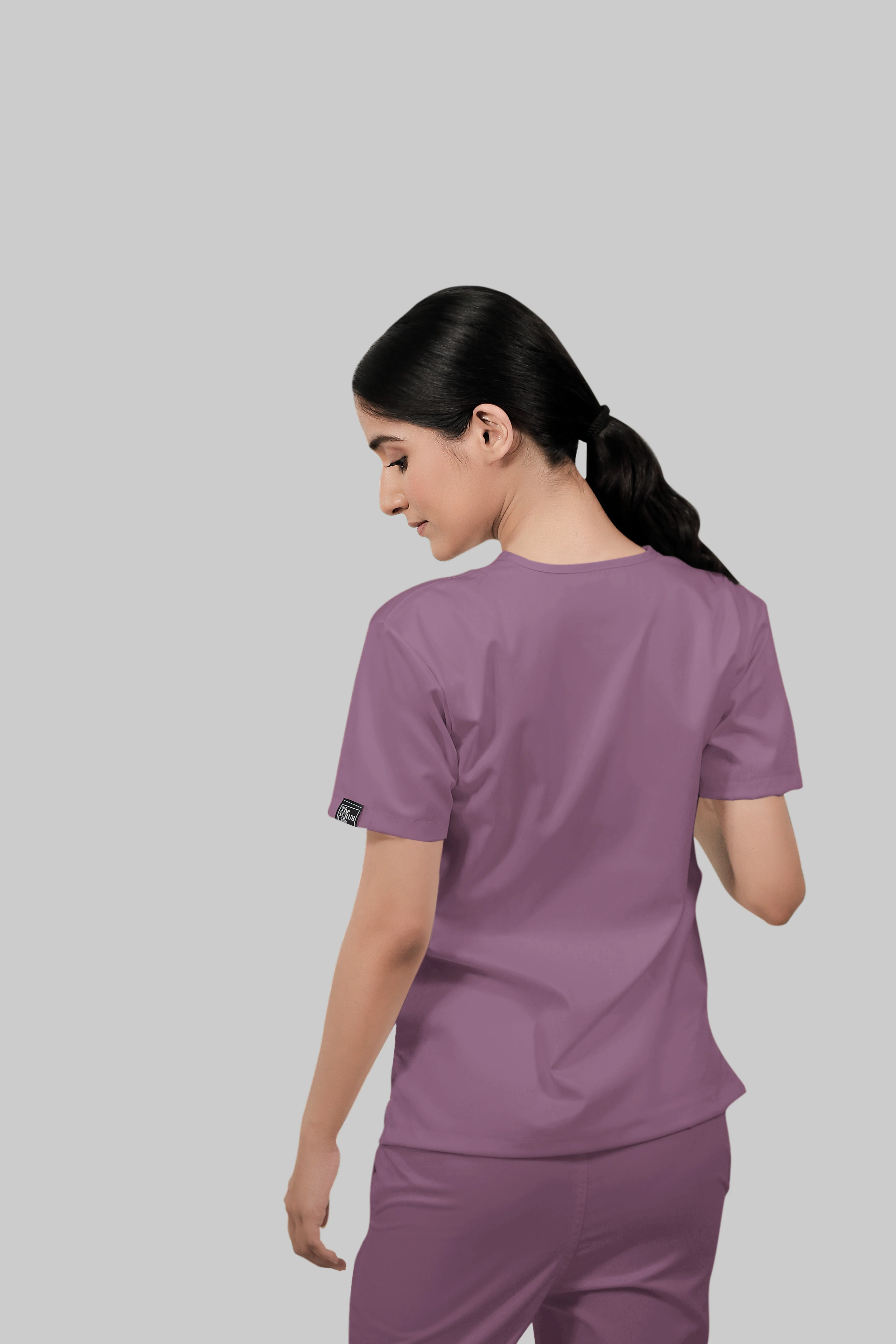 Stretchable (2Way) Women Lilac V-Neck With Straight Pant Scrub Set - Image 3