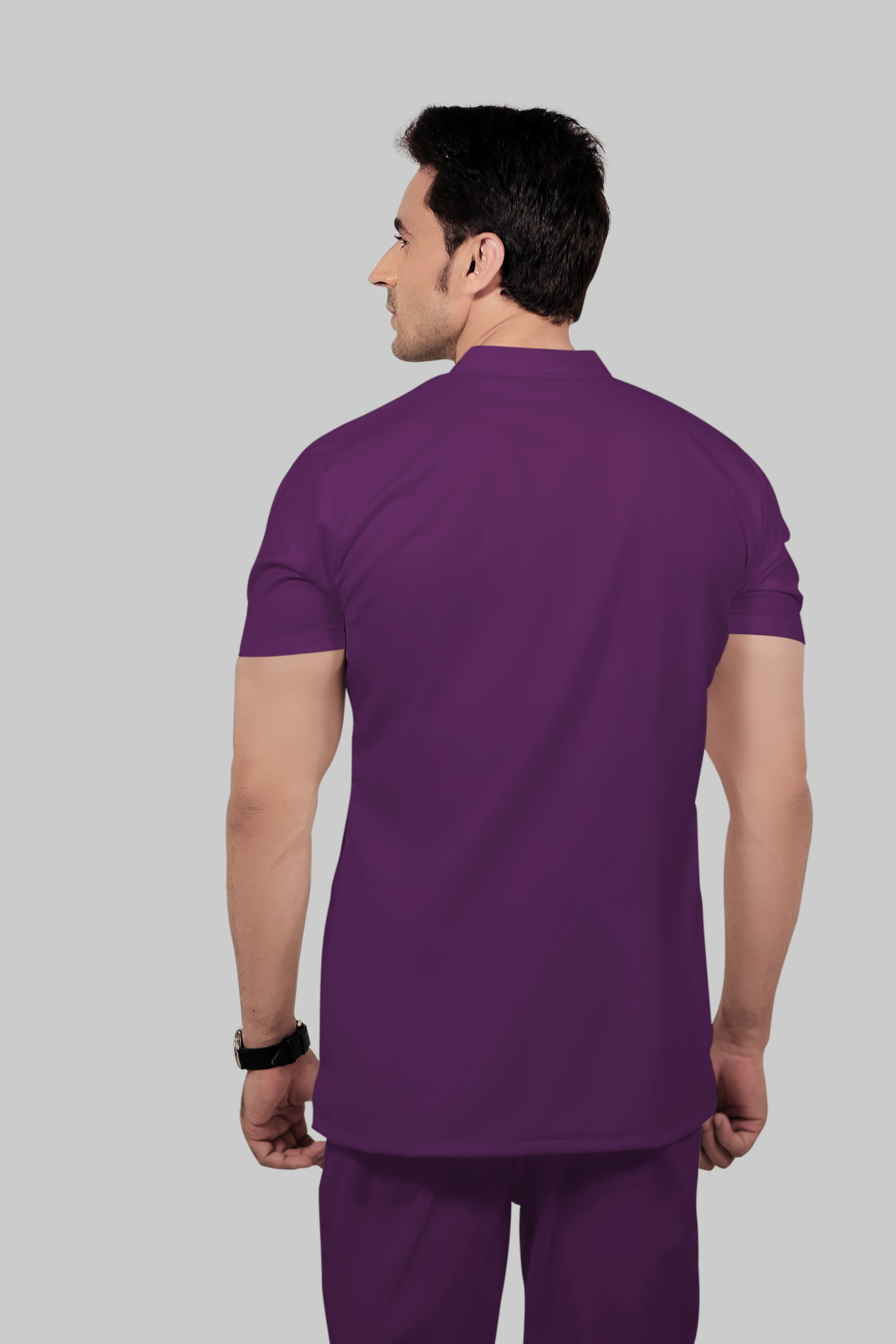 Stretchable (2Way) Men Purple Mandarin Neck Scrub Top - Image 4