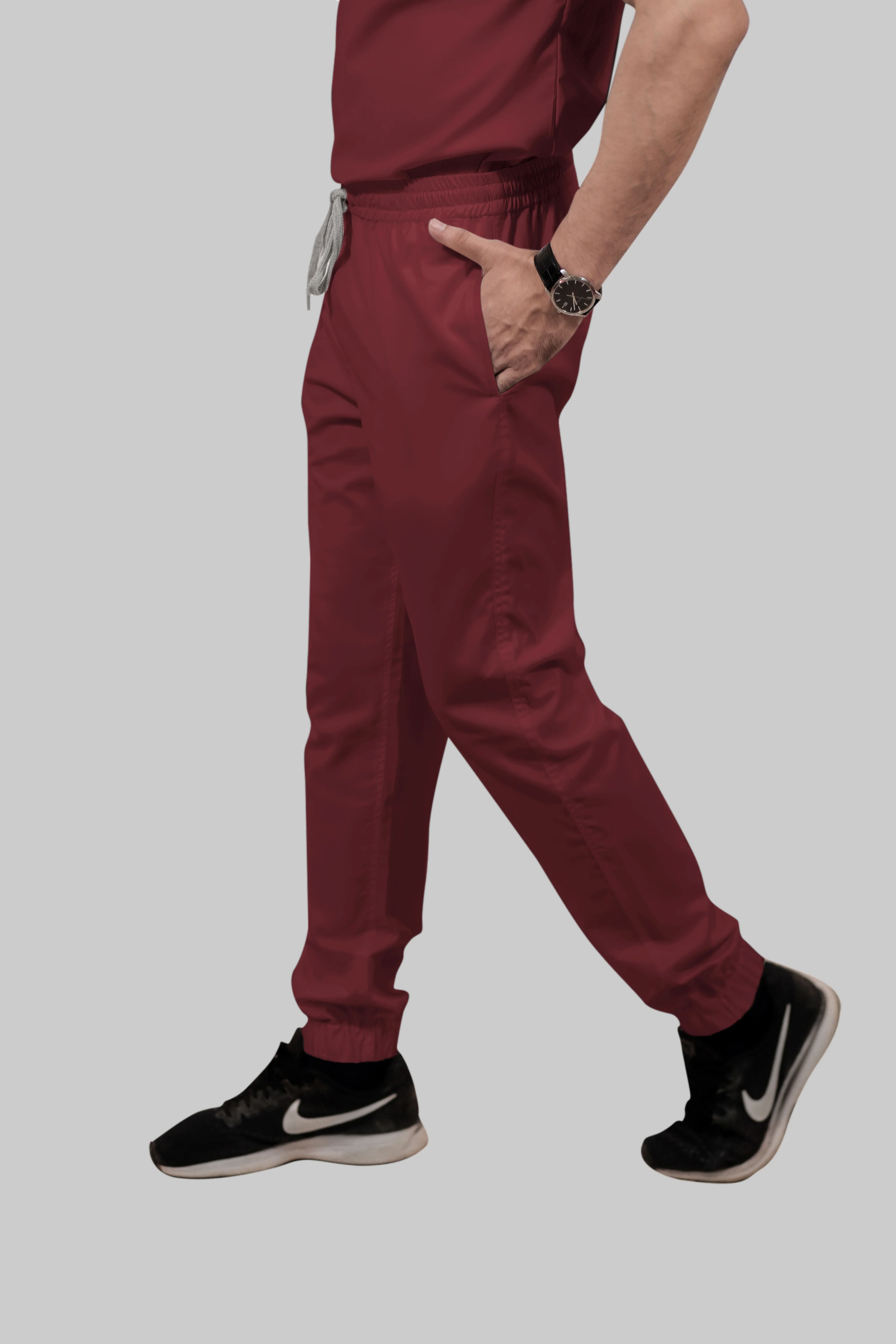 Stretchable (2Way) Men Maroon Mandarin Neck With Jogger Scrub Set - Image 6