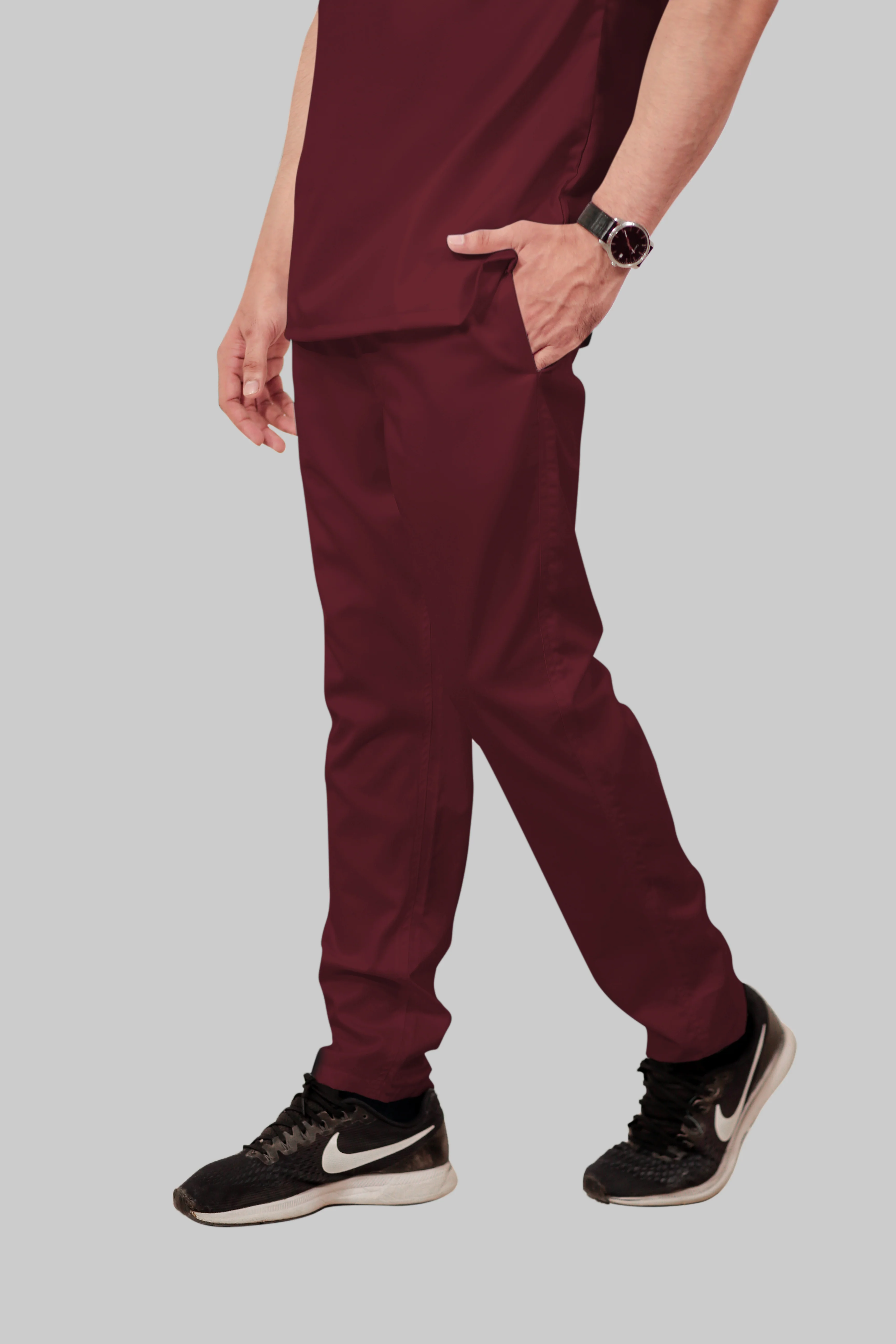 Stretchable (2Way) Men Maroon V-Neck With Straight Pant Scrub Set - Image 6