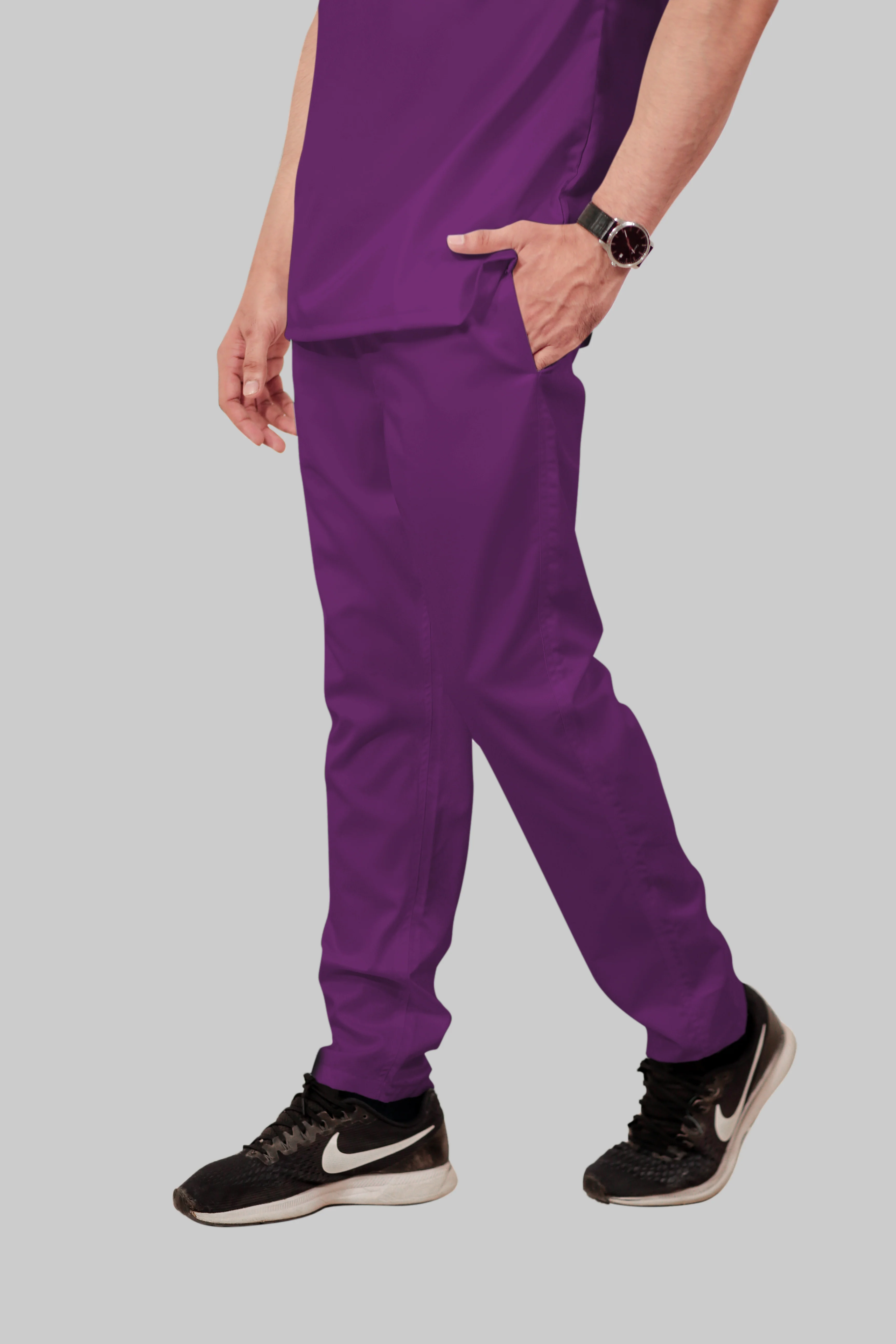 Stretchable (2Way) Men Purple Mandarin Neck With Straight Pant Scrub Set - Image 5