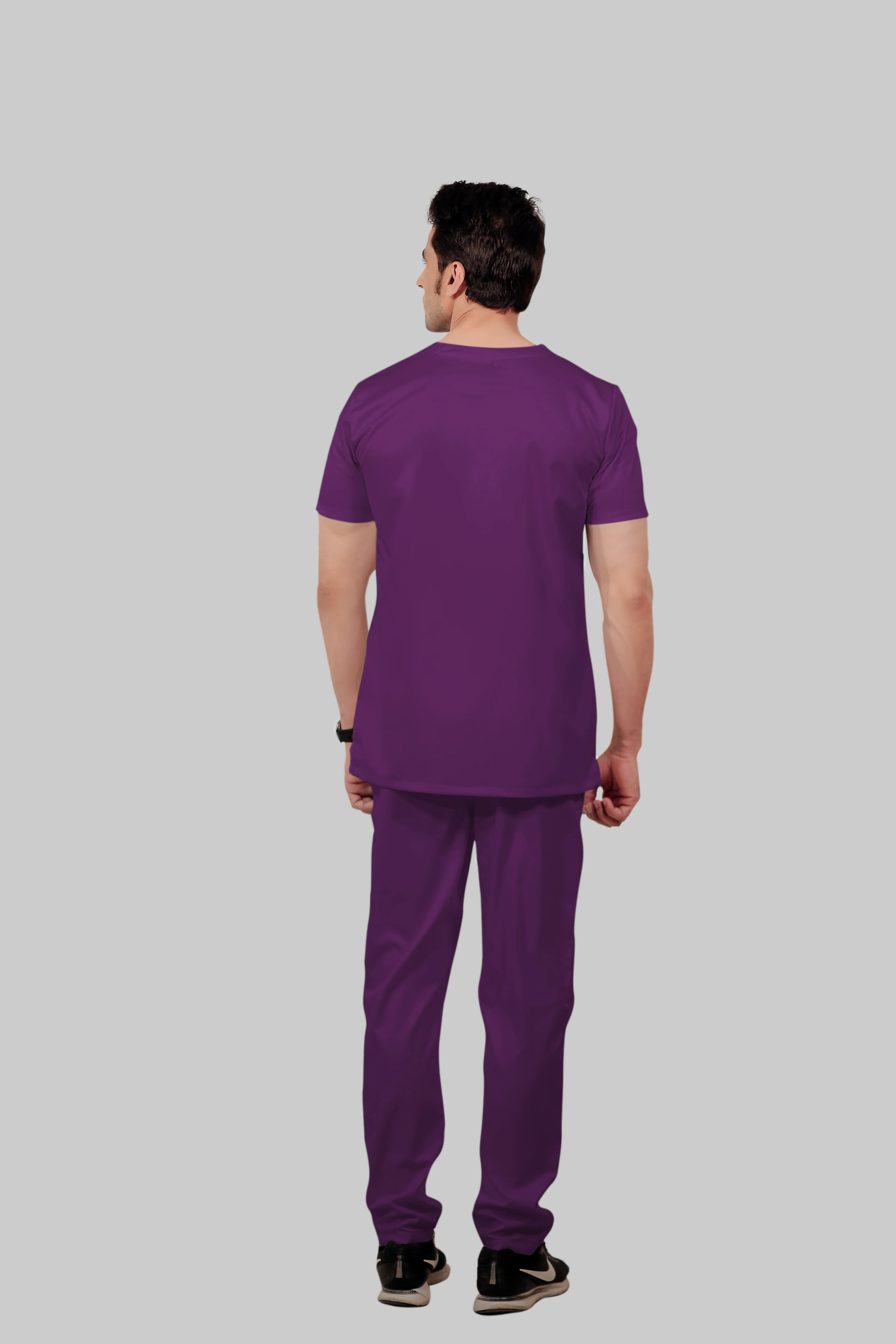 Stretchable (2Way) Men Purple V-Neck With Straight Pant Scrub Set - Image 5