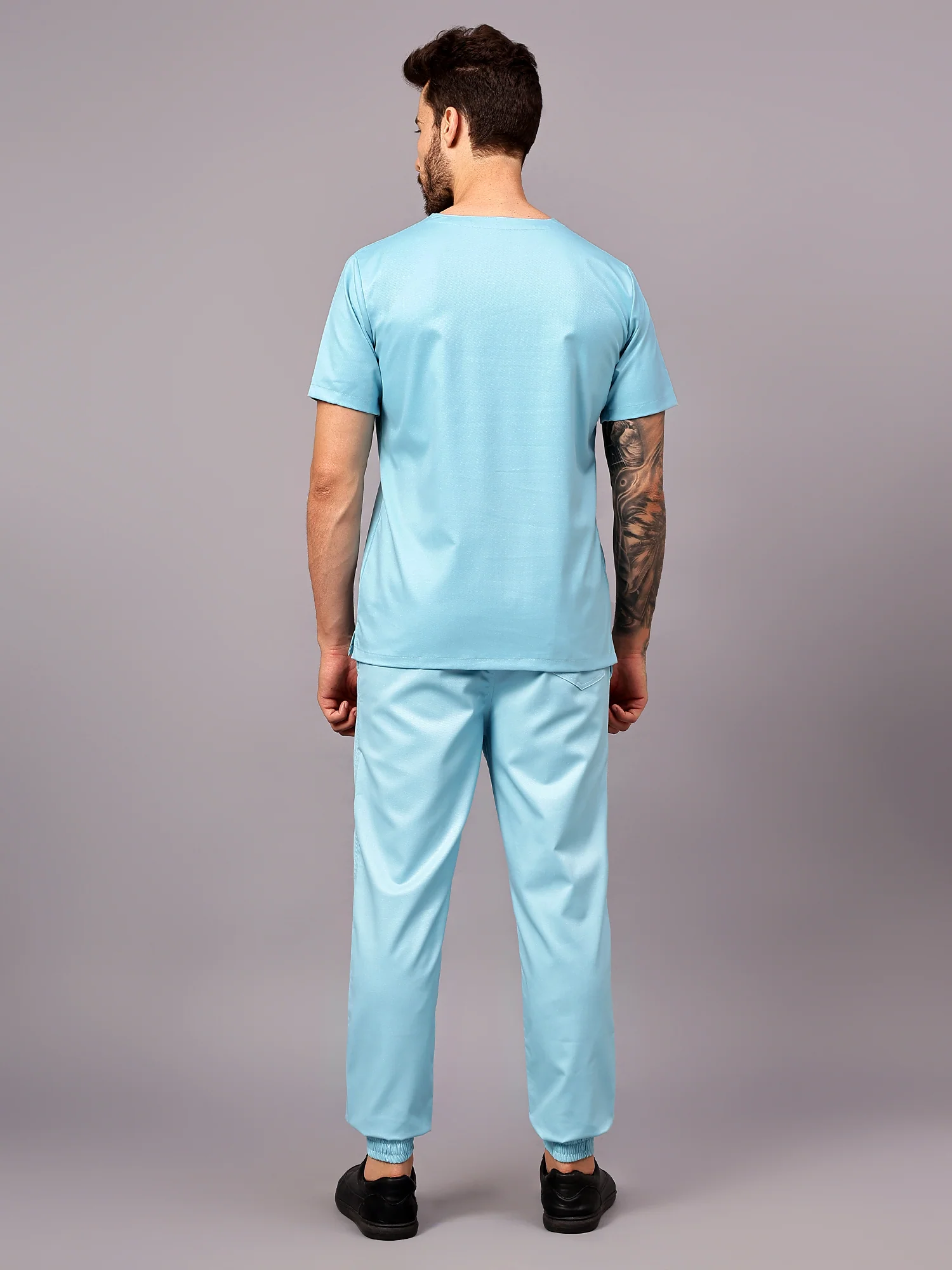 Stretchable (2Way) Men Aqua Blue V-Neck With Jogger Scrub Set - Image 4