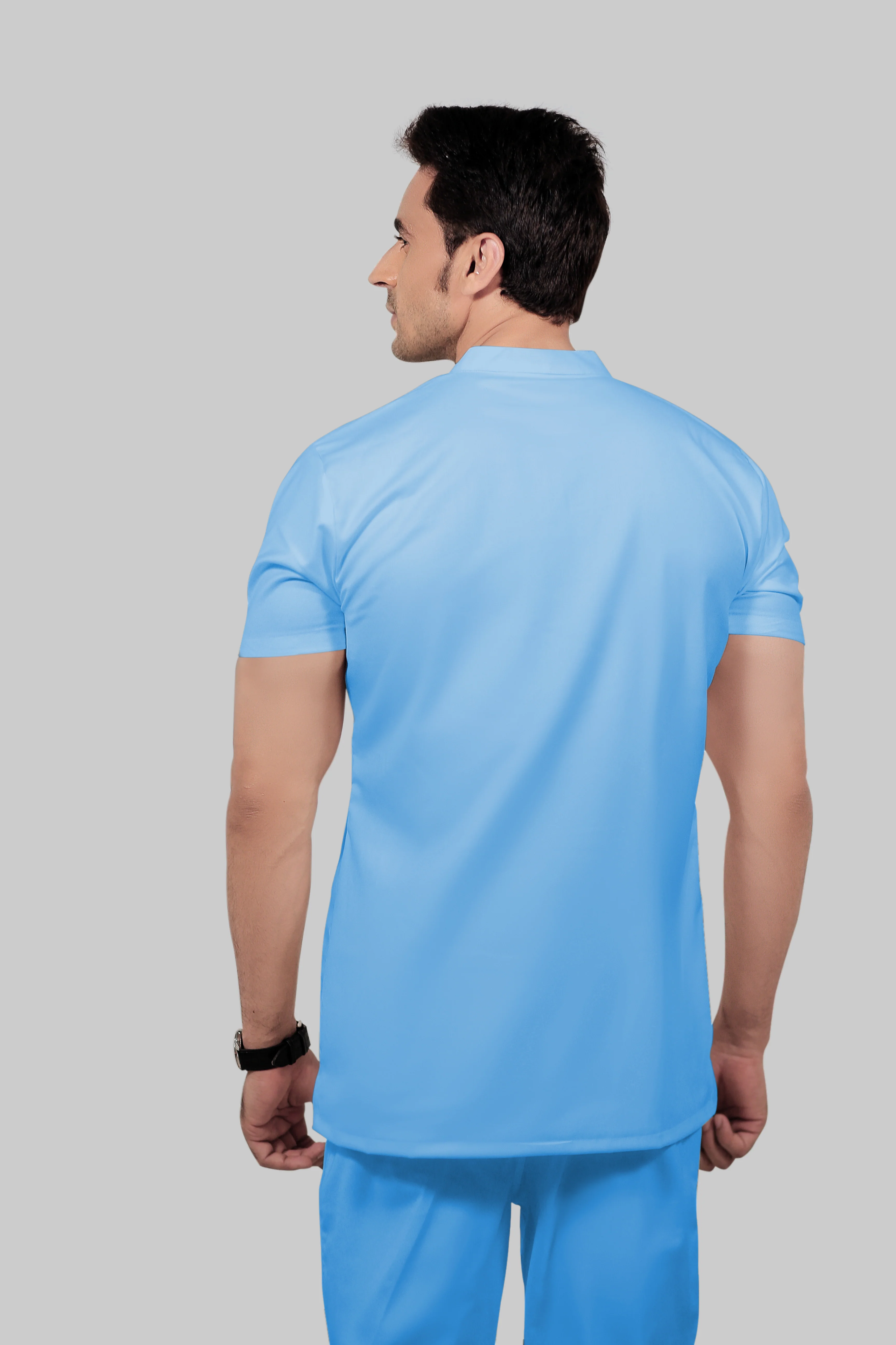 Stretchable (2Way) Men Light Blue Mandarin Neck With Jogger Scrub Set - Image 5