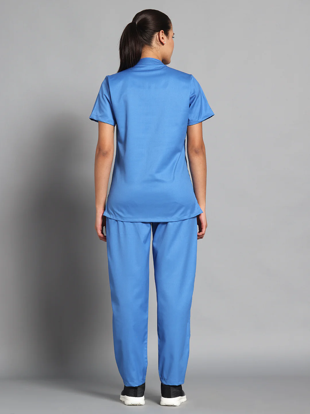 Stretchable (2Way) Women Light Blue Mandarin Neck With Straight Pant Scrub Set - Image 4