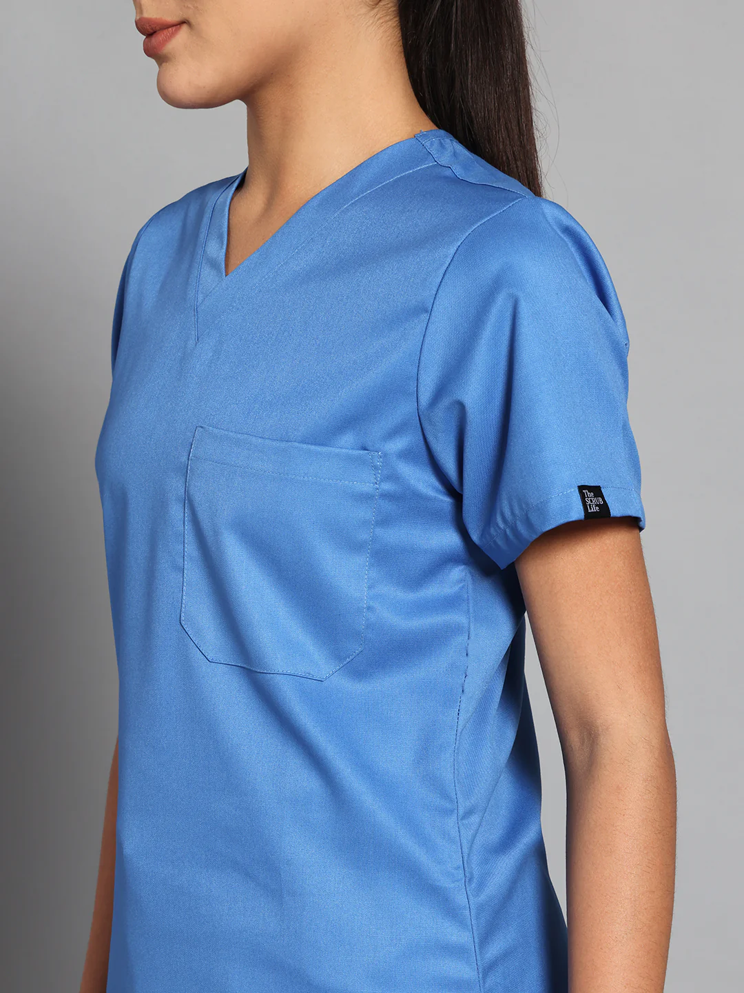 Stretchable (2Way) Women Light Blue V-Neck Scrub Top