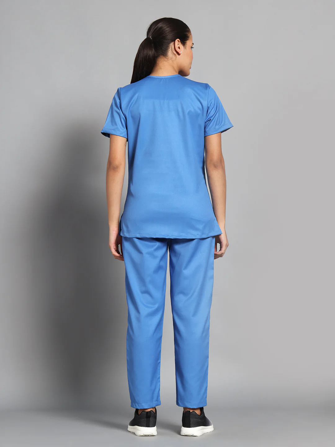 Stretchable (2Way) Women Light Blue V-Neck With Straight Pant Scrub Set - Image 4