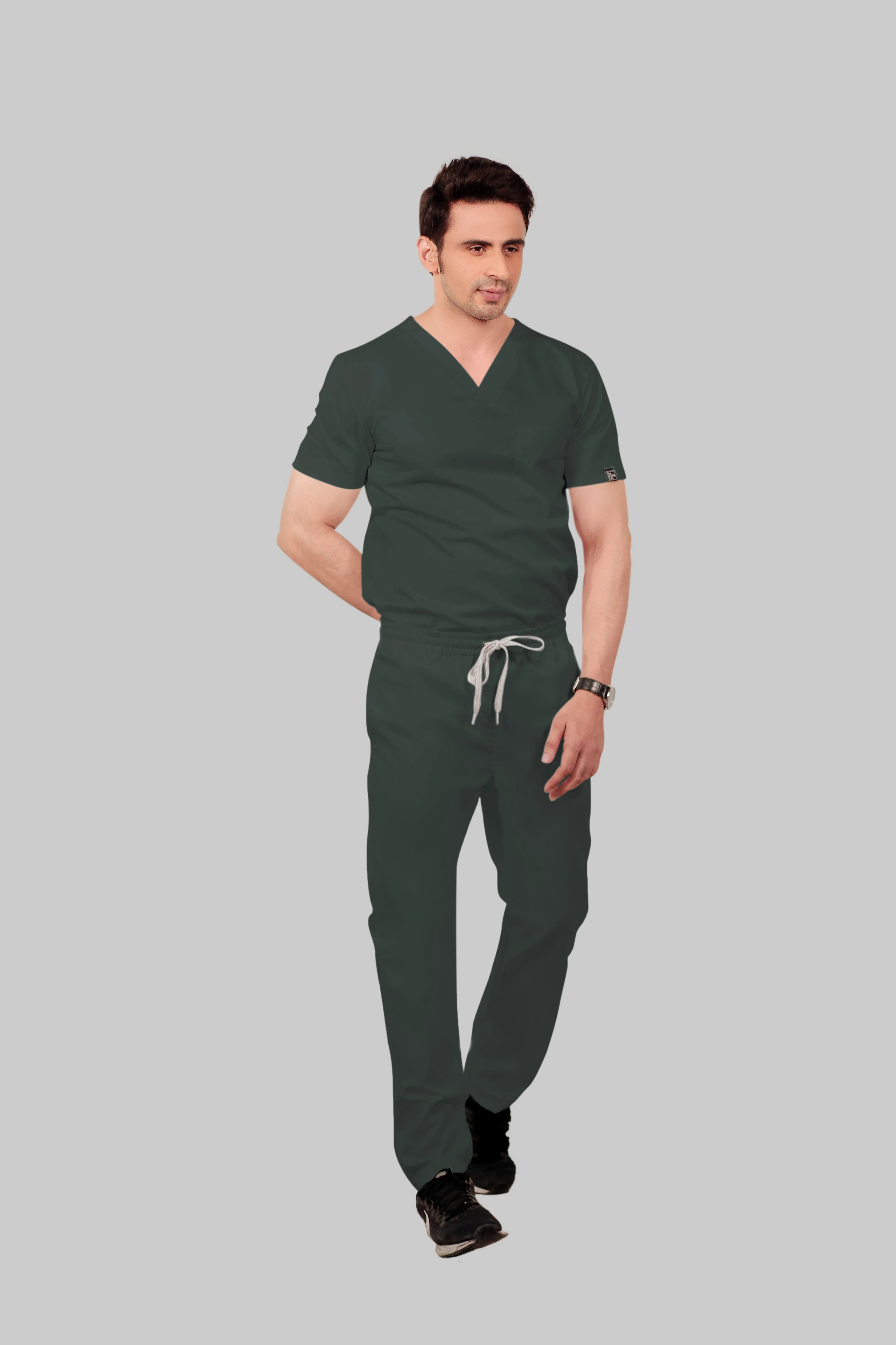 Stretchable (2Way) Men Bottle Green Straight Scrub Pant - Image 3
