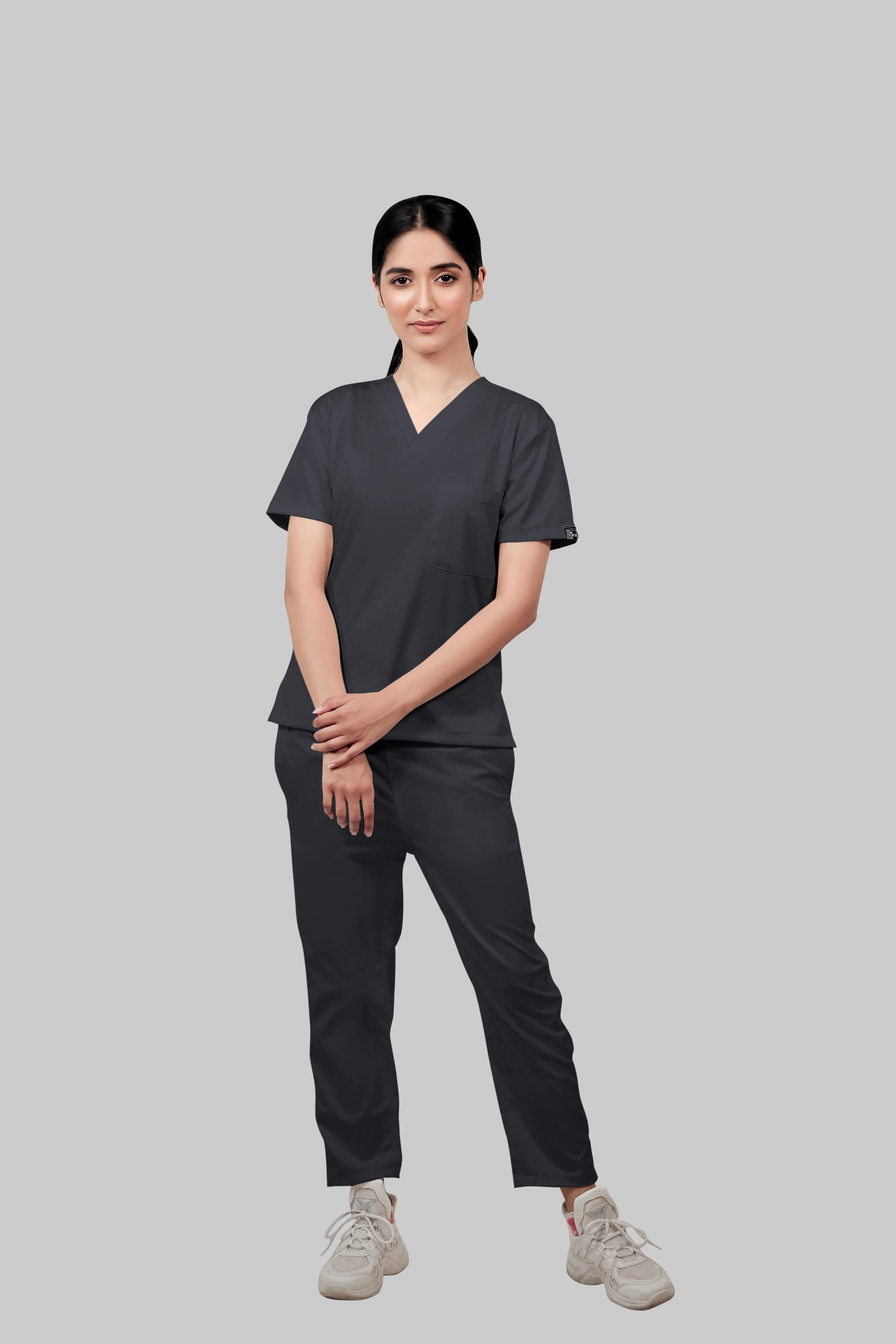 Stretchable (2way) Women Dark Gray Straight Scrub Pant - Image 4