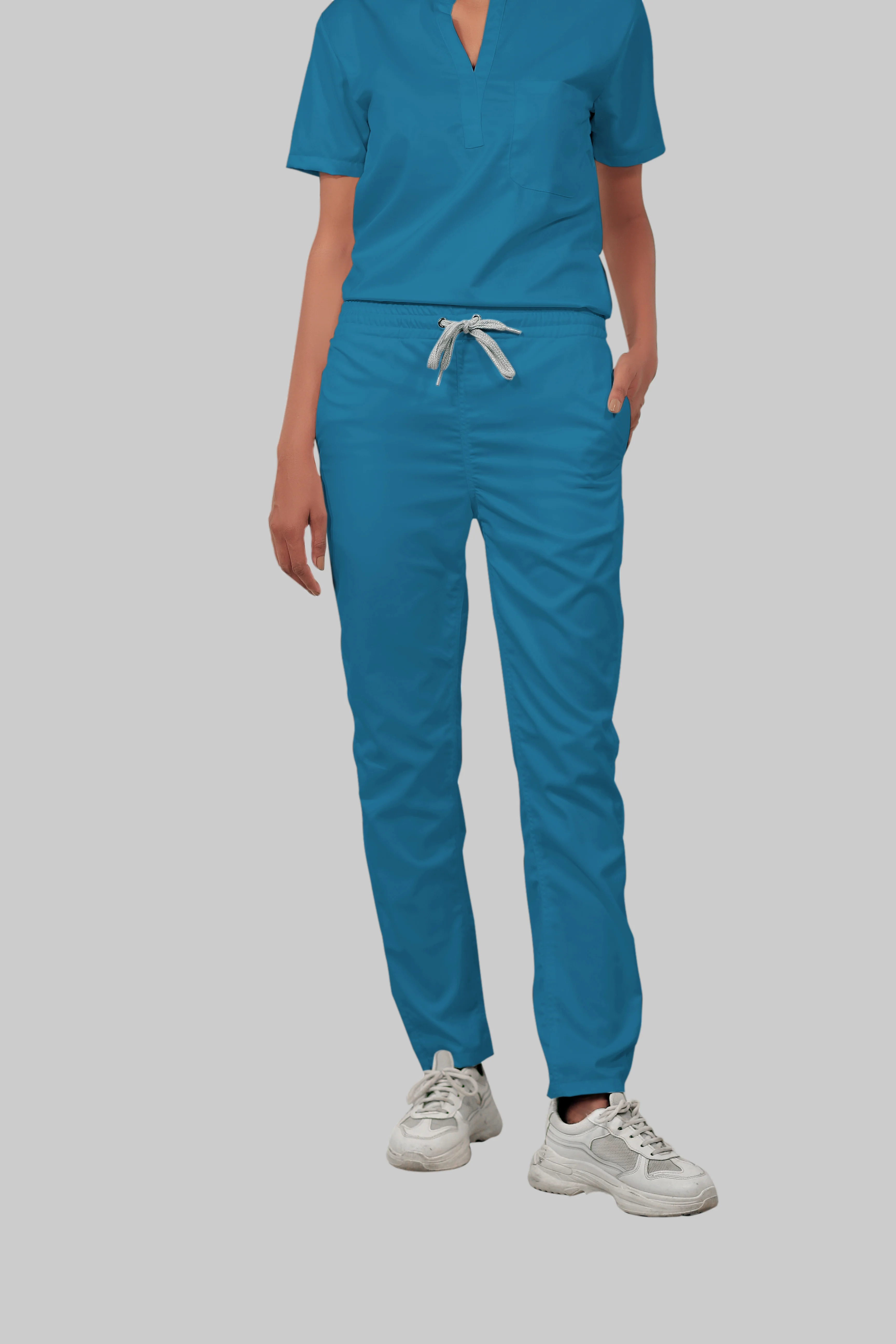 Stretchable (2Way) Women Peacock Blue Straight Scrub Pant