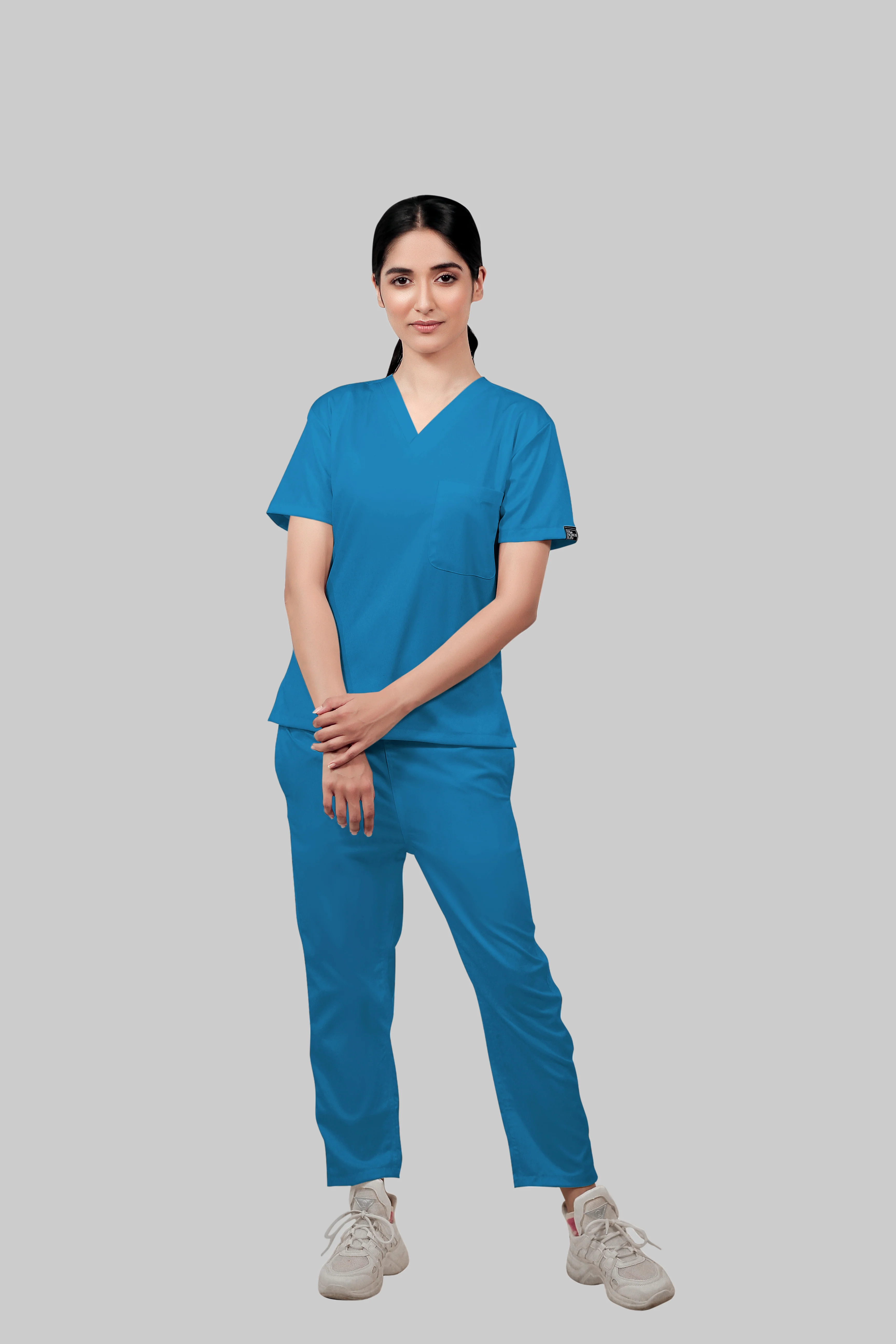Stretchable (2Way) Women Peacock Blue Straight Scrub Pant - Image 4