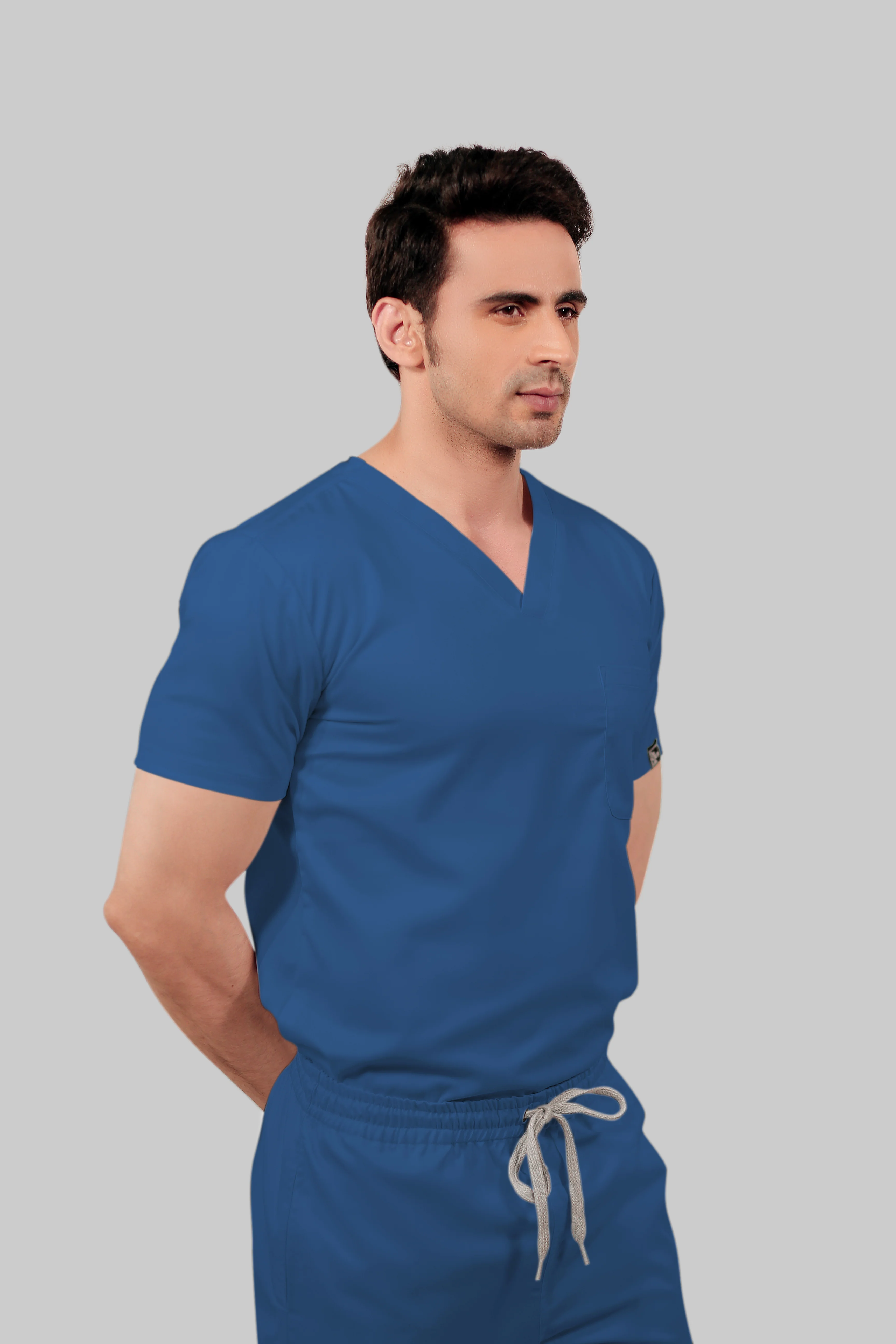 Stretchable (2Way) Men Steel Blue Straight Scrub Pant - Image 4