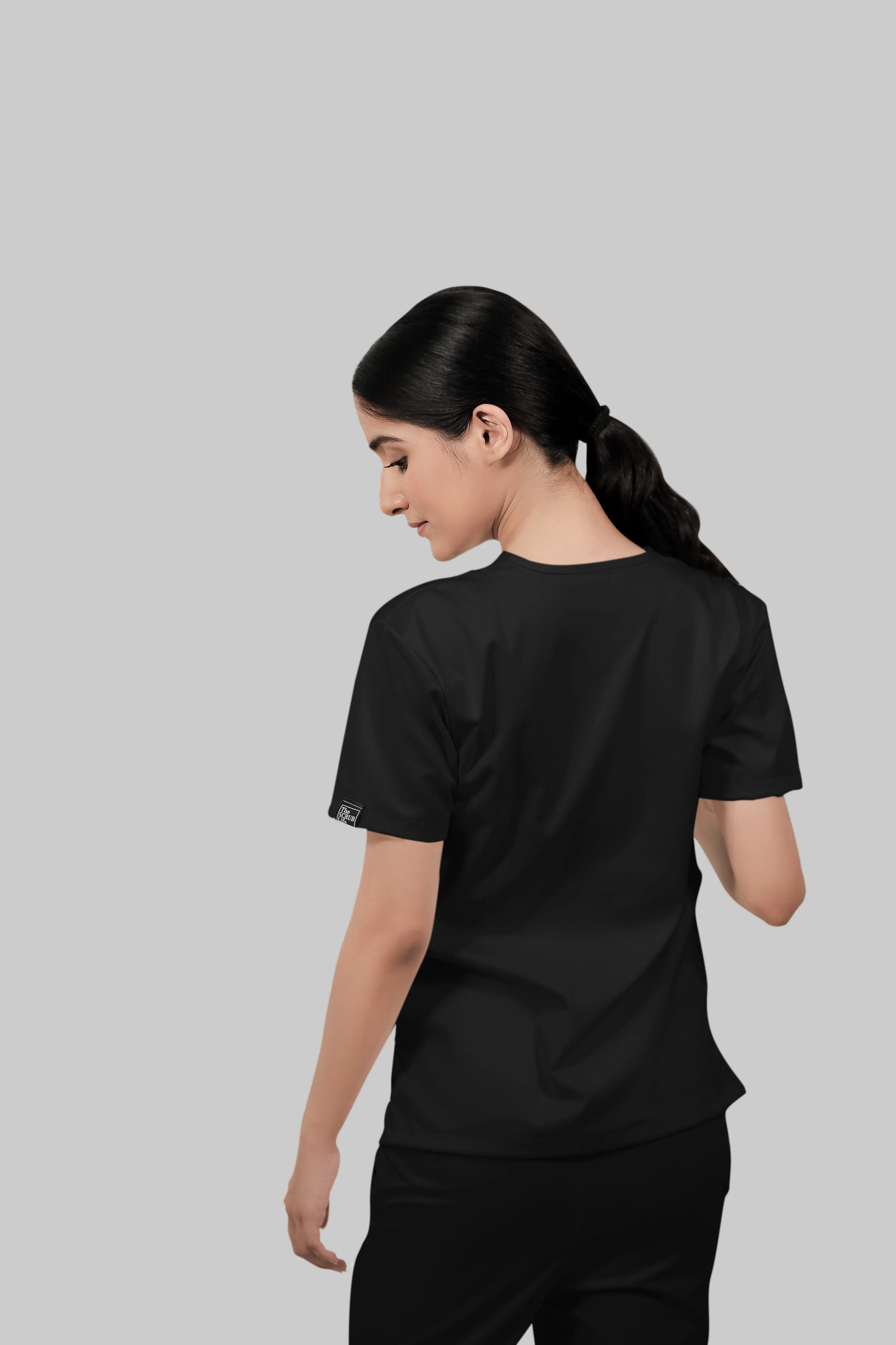 Stretchable (2Way) Women Black V-Neck Scrub Top - Image 3