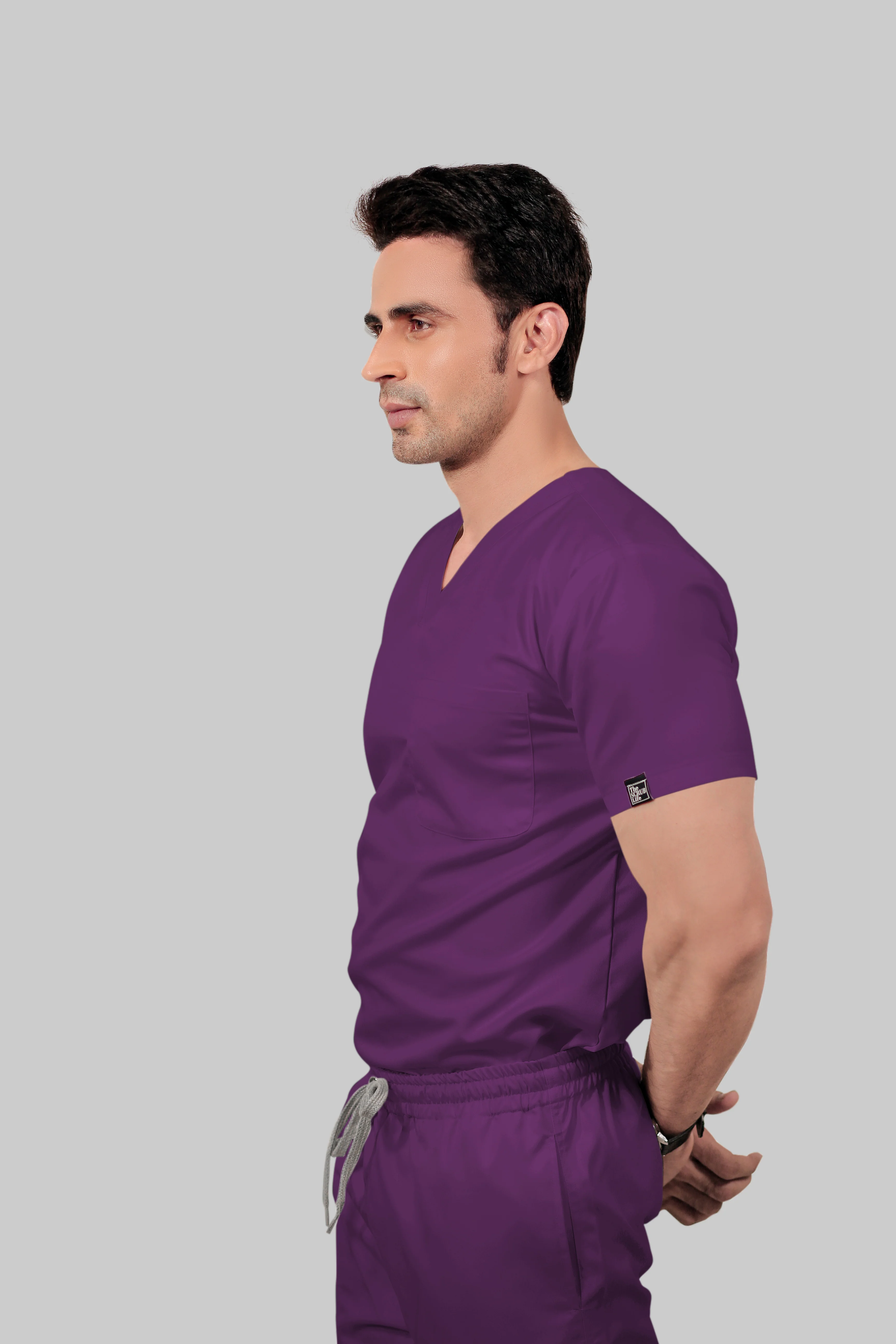 Stretchable (2Way) Men Purple V-Neck Scrub Top - Image 3