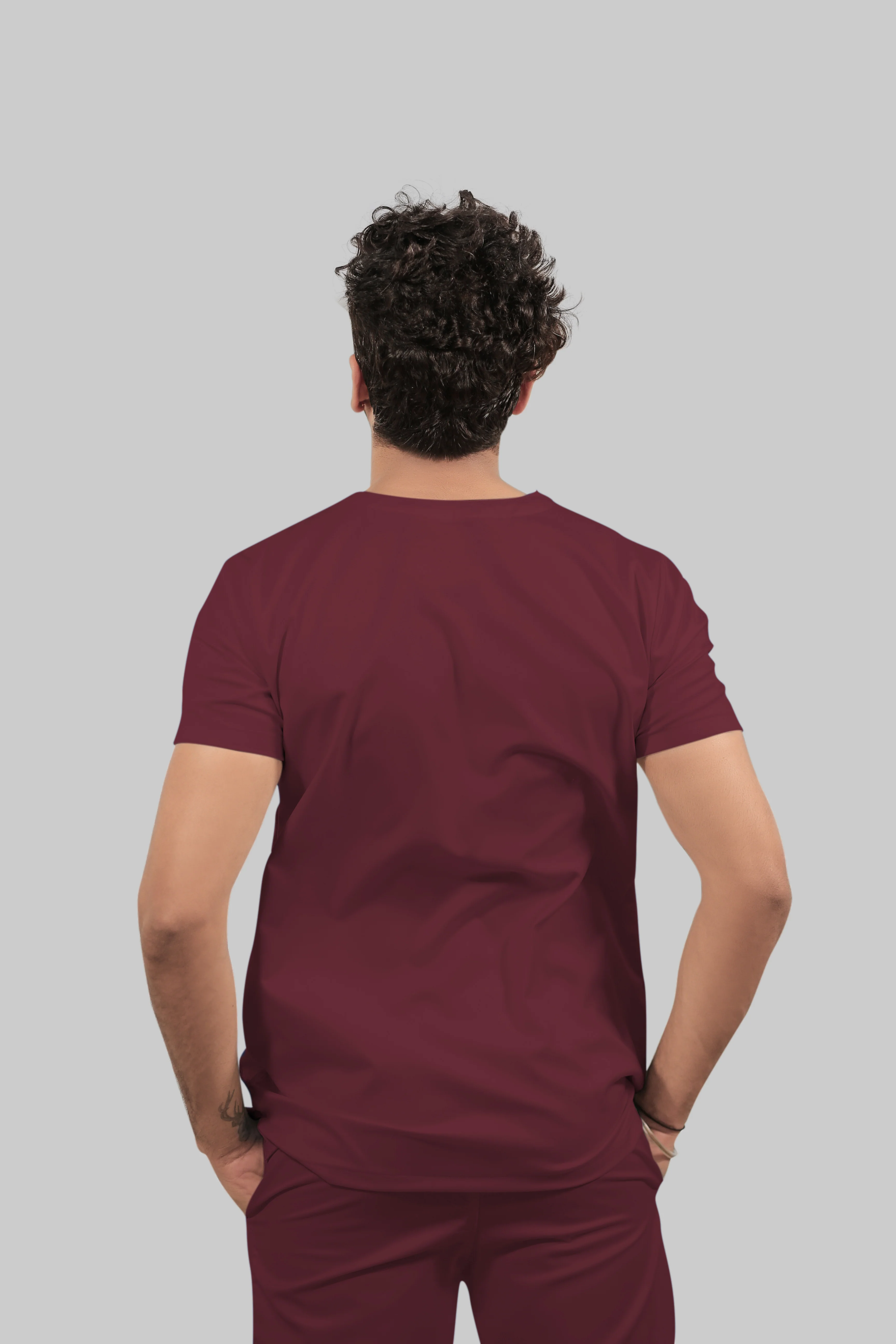 Stretchable (4Way) Men Burgundy V-Neck With Straight Pant Scrub Set - Image 5