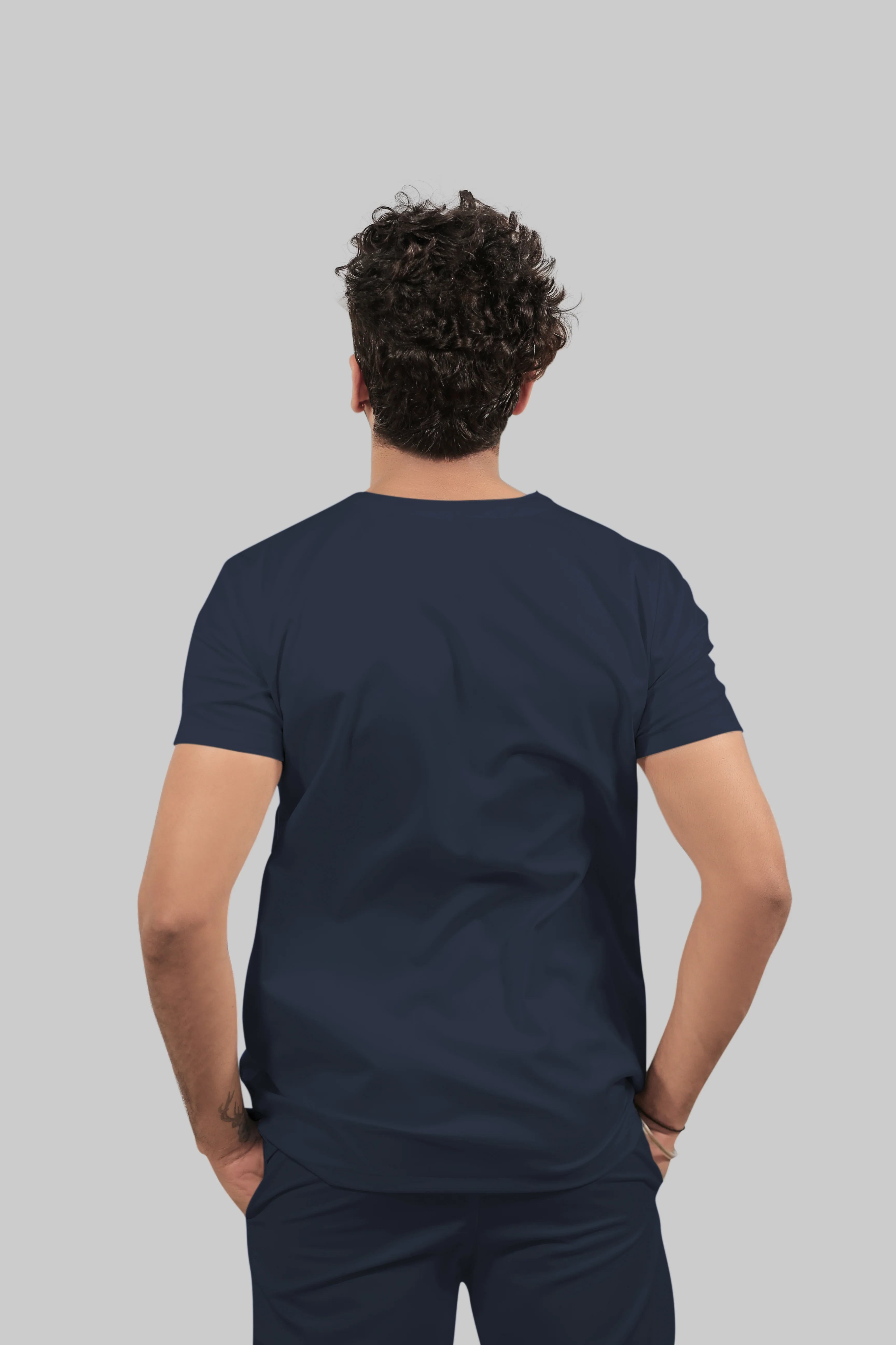 Stretchable (4Way) Men Navy Blue V-Neck With Straight Pant Scrub Set - Image 6