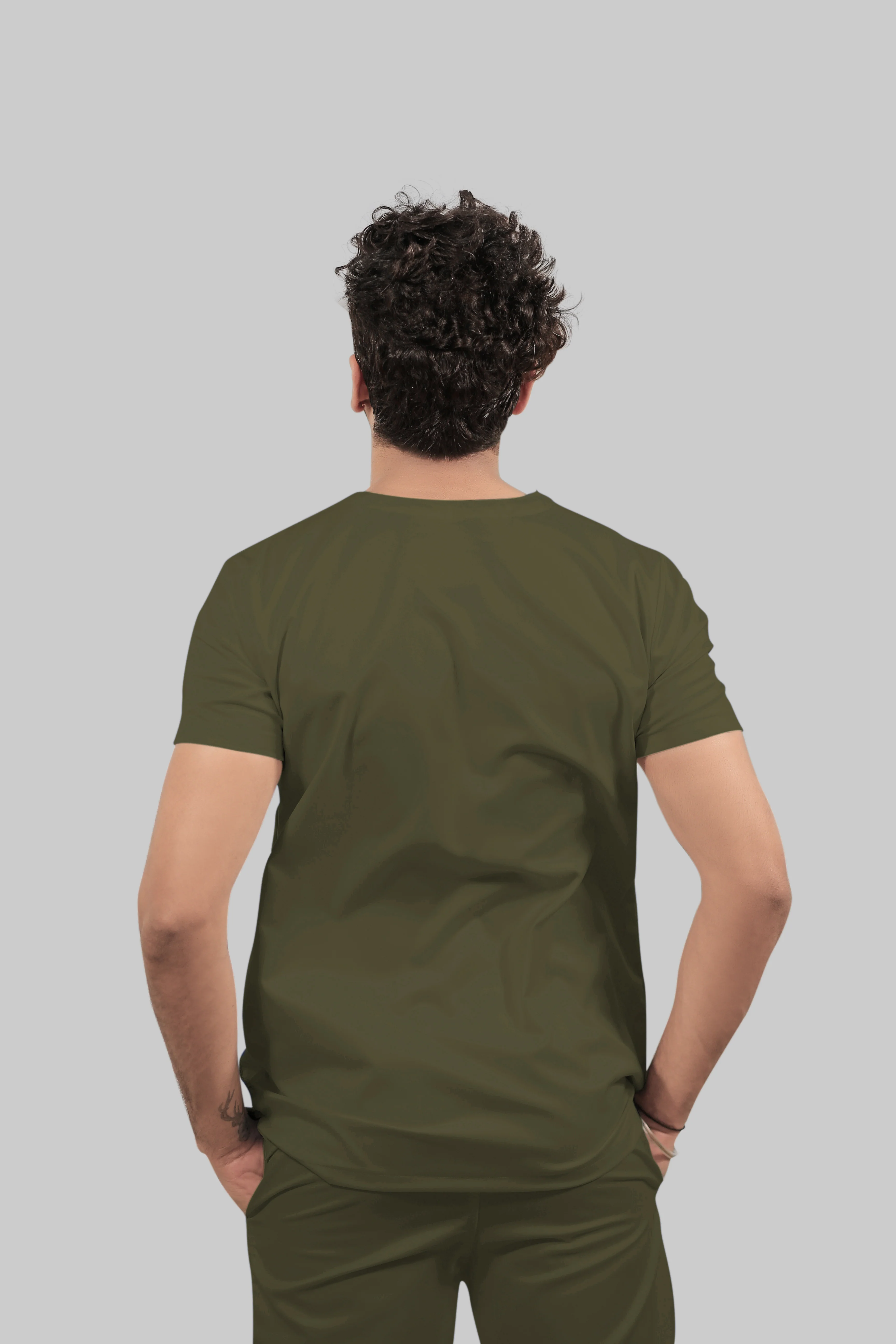 Stretchable (4Way) Men Olive Green V-Neck With Straight Pant Scrub Set - Image 6