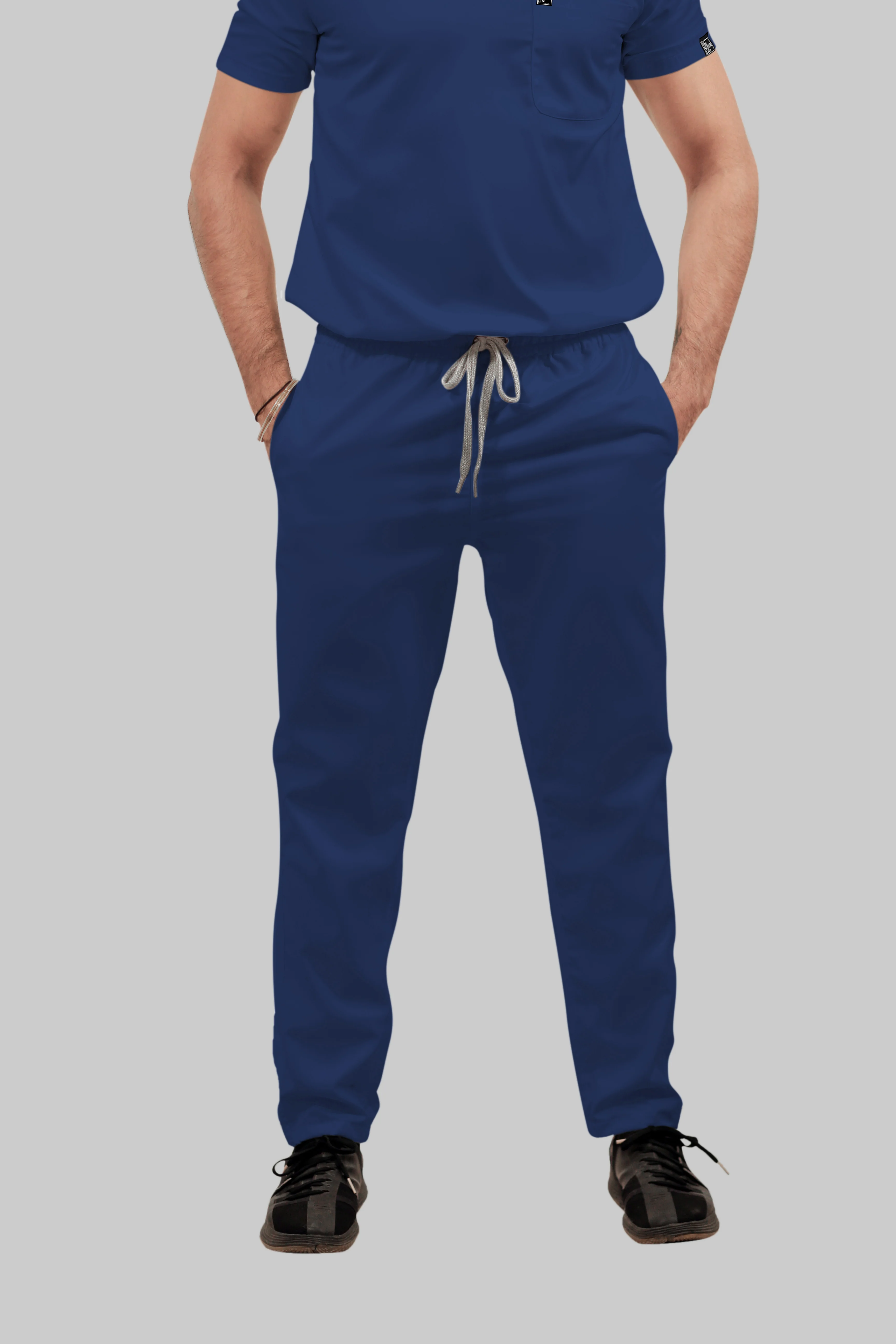 Stretchable (4Way) Men Royal Blue V-Neck With Straight Pant Scrub Set - Image 5