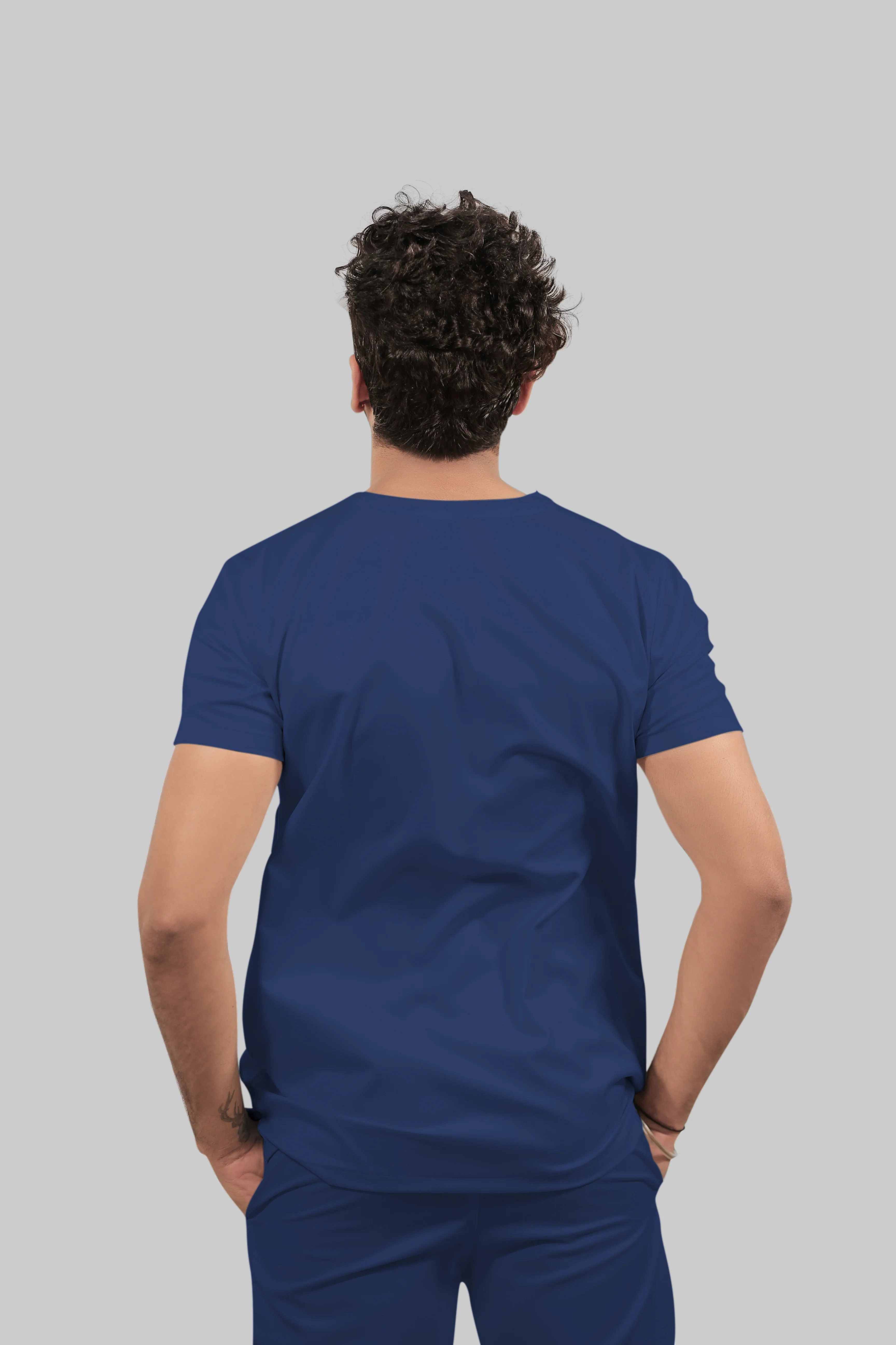 Stretchable (4Way) Men Royal Blue V-Neck With Straight Pant Scrub Set - Image 6