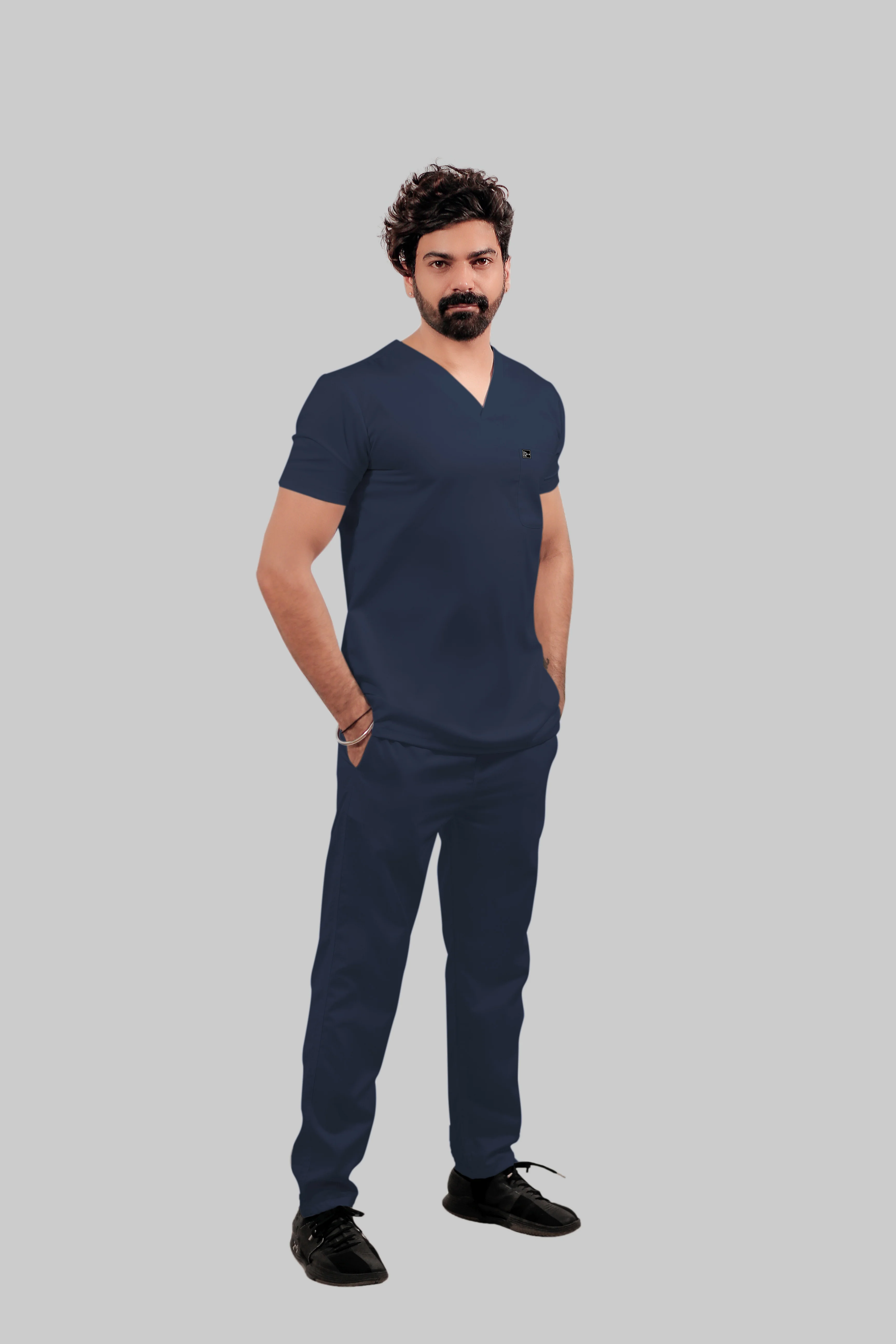 Stretchable (4Way) Men Navy Blue Straight Scrub Pant - Image 3