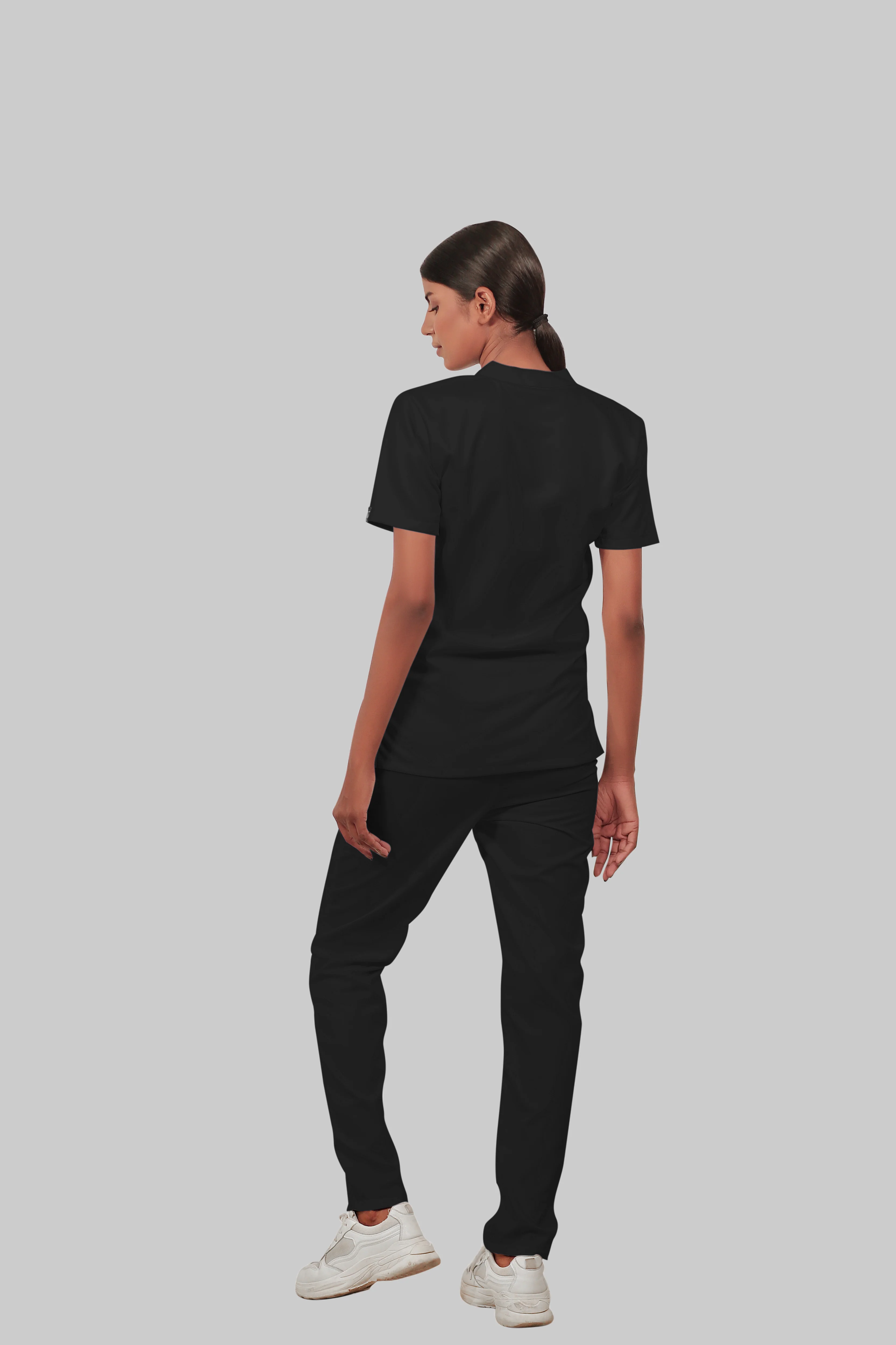 Stretchable (4Way) Women Black Mandarin Neck With Straight Pant Set - Image 5
