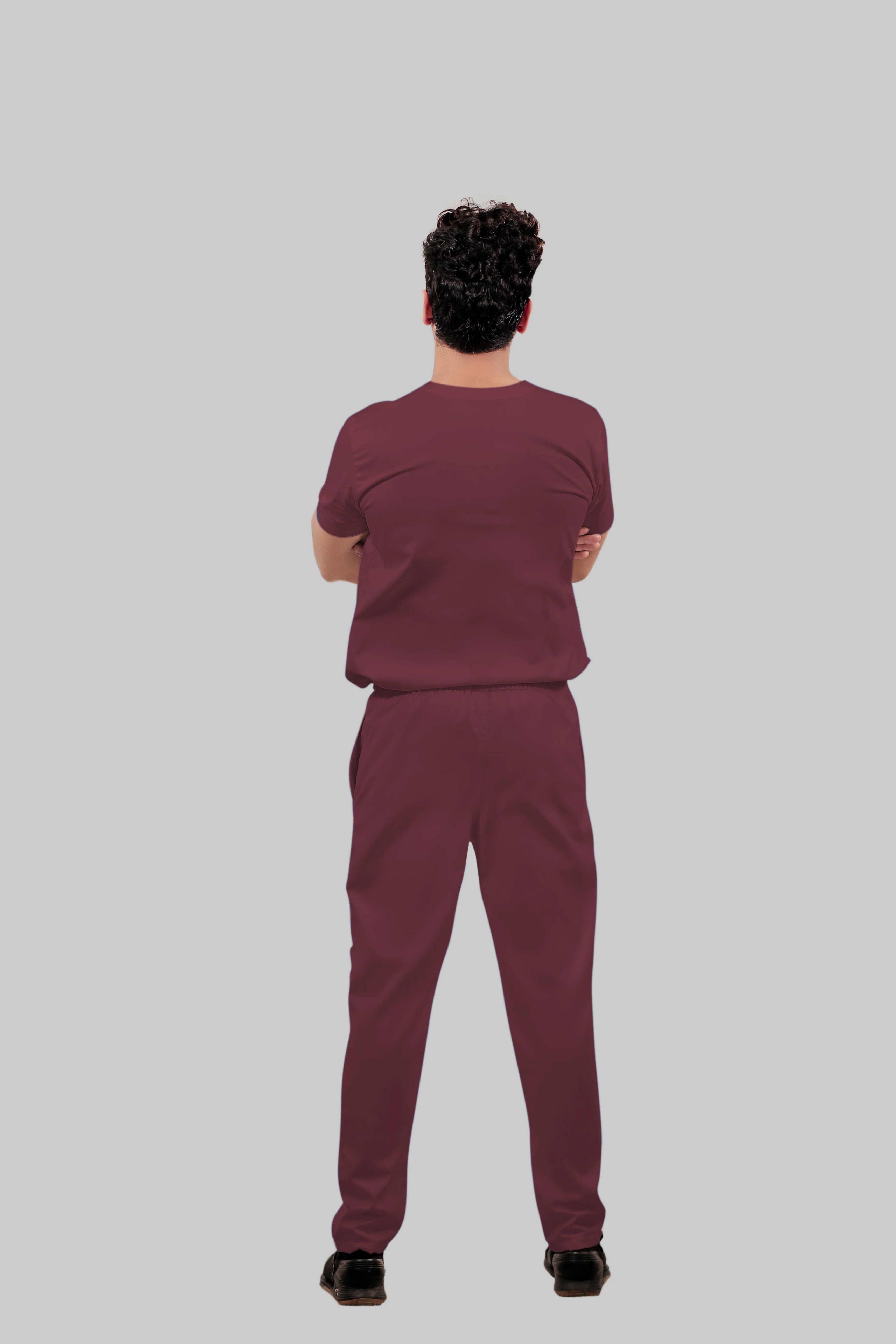 Stretchable (4Way) Men Burgundy Mandarin Neck with Straight Pant Scrub Set - Image 4