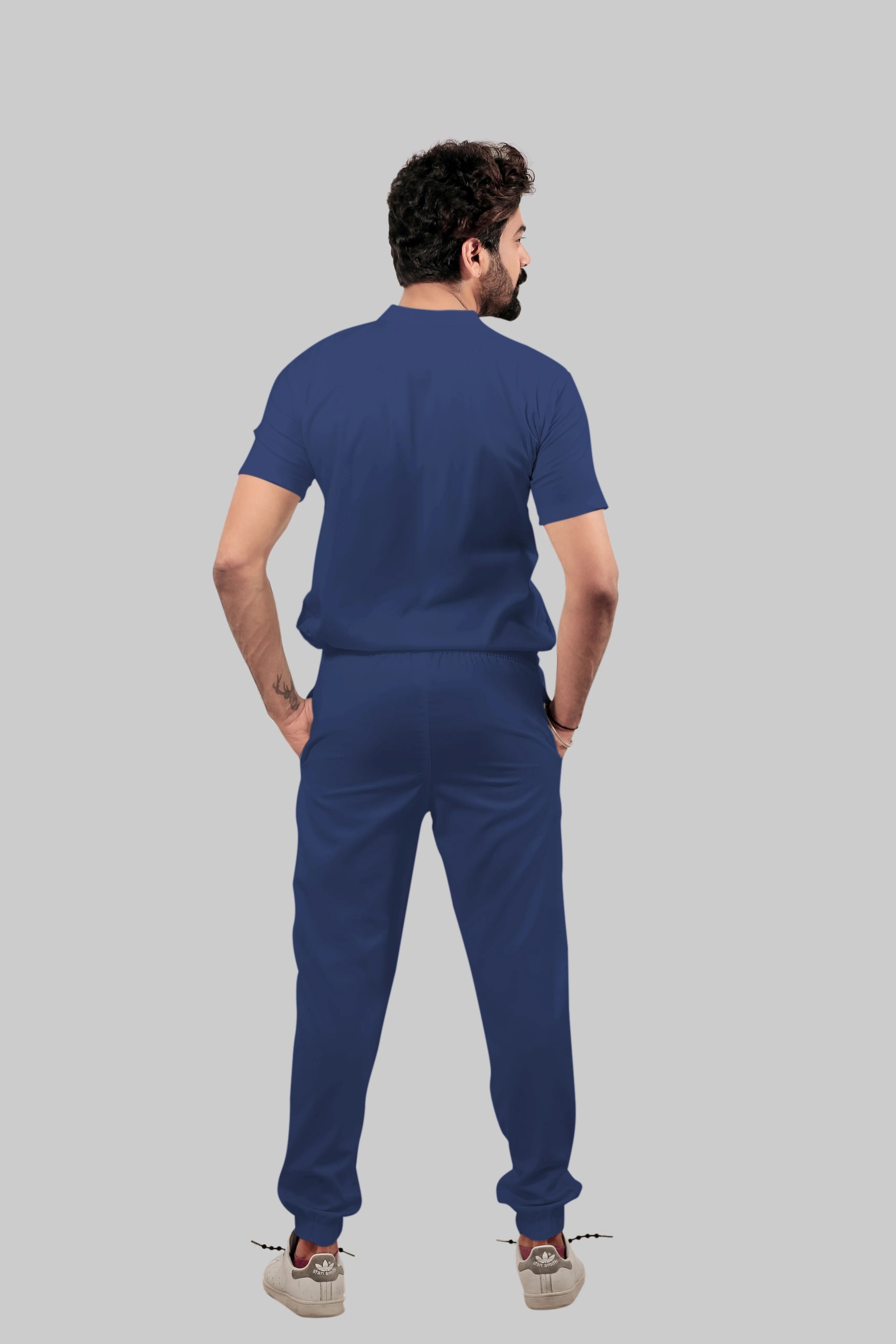 Stretchable (4Way) Men Royal Blue Mandarin Neck with Jogger Scrub Set - Image 4