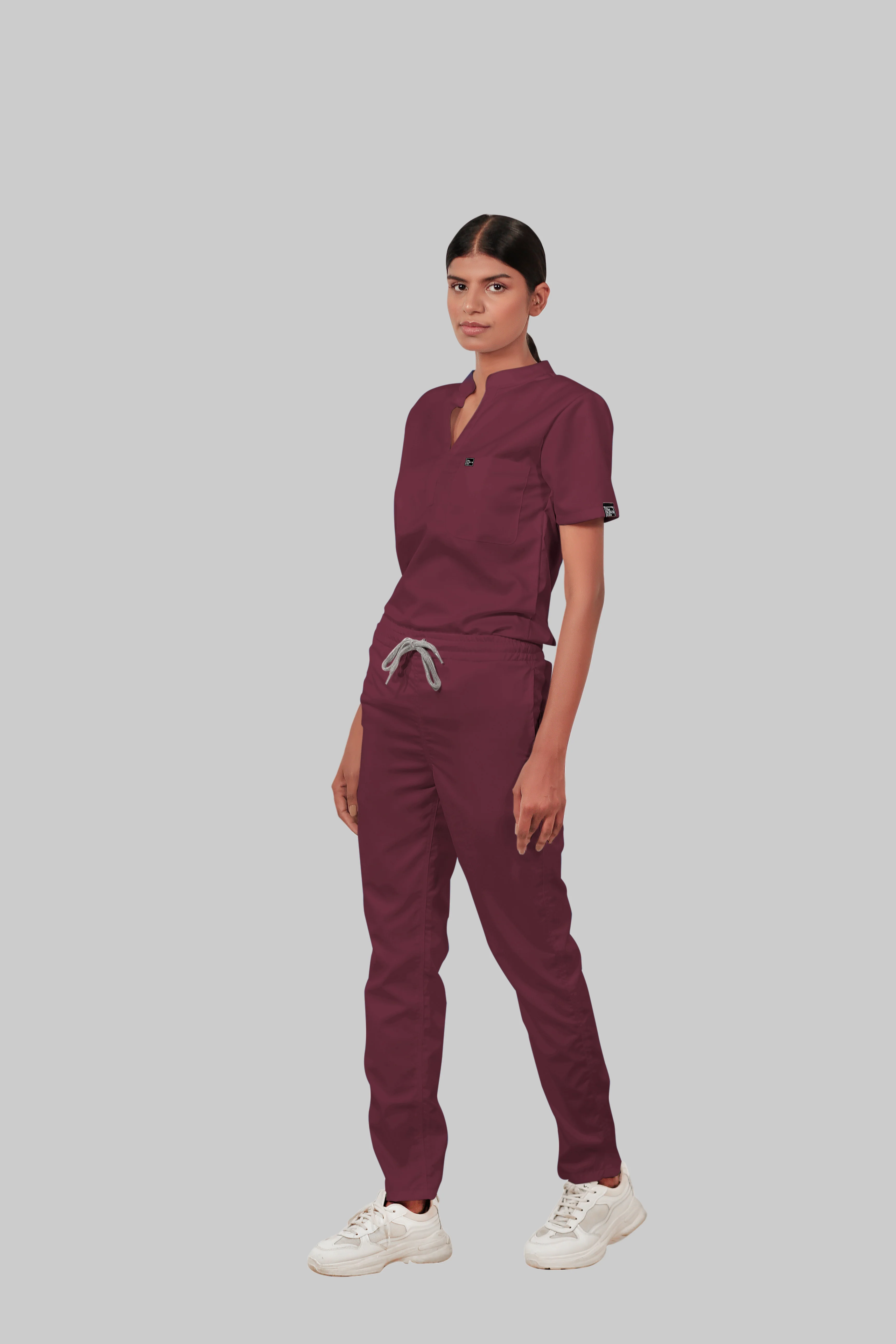 Stretchable (4Way) Women Burgundy Straight Scrub Pant - Image 3