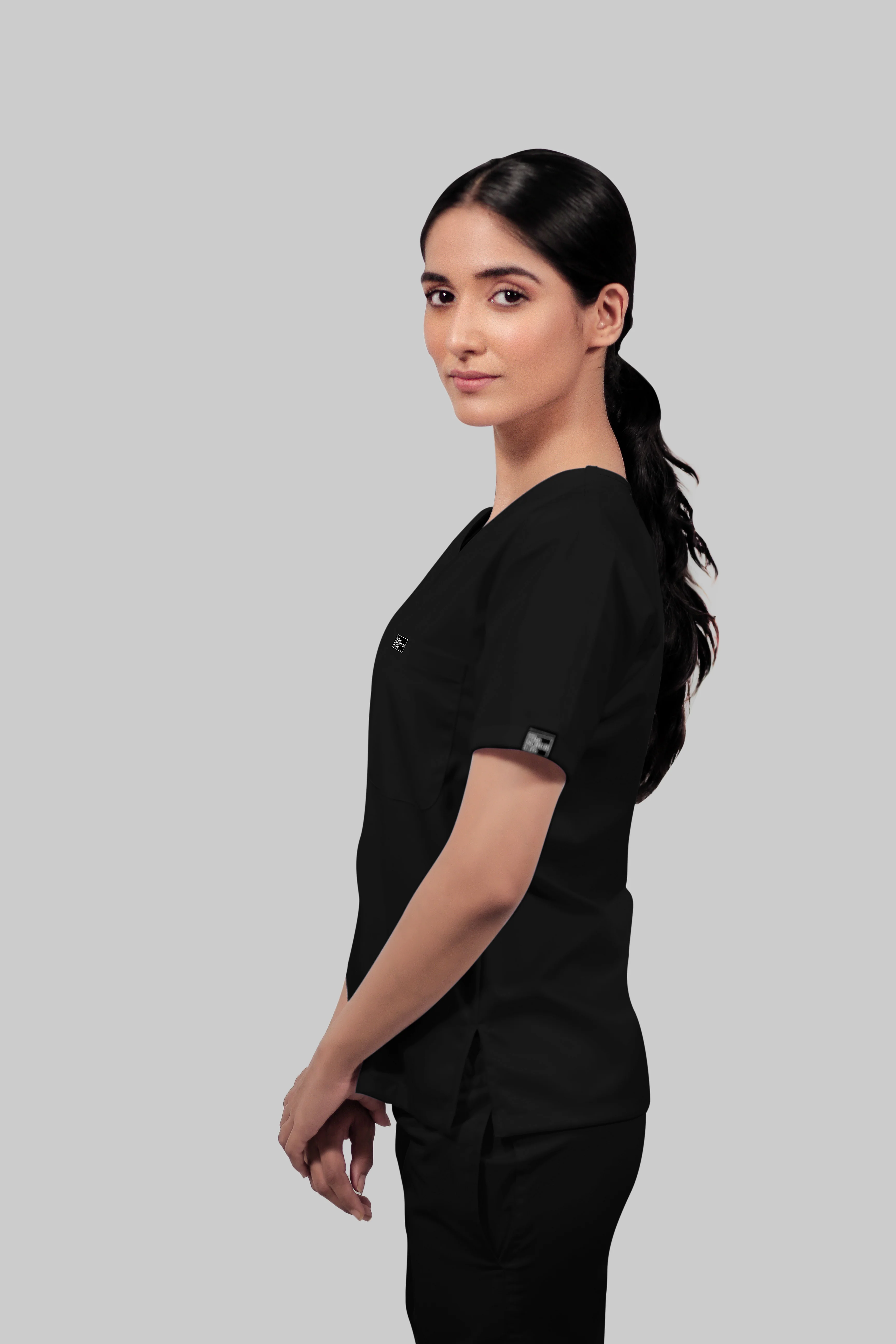 Stretchable (4Way) Women Black V-Neck Scrub Top - Image 3