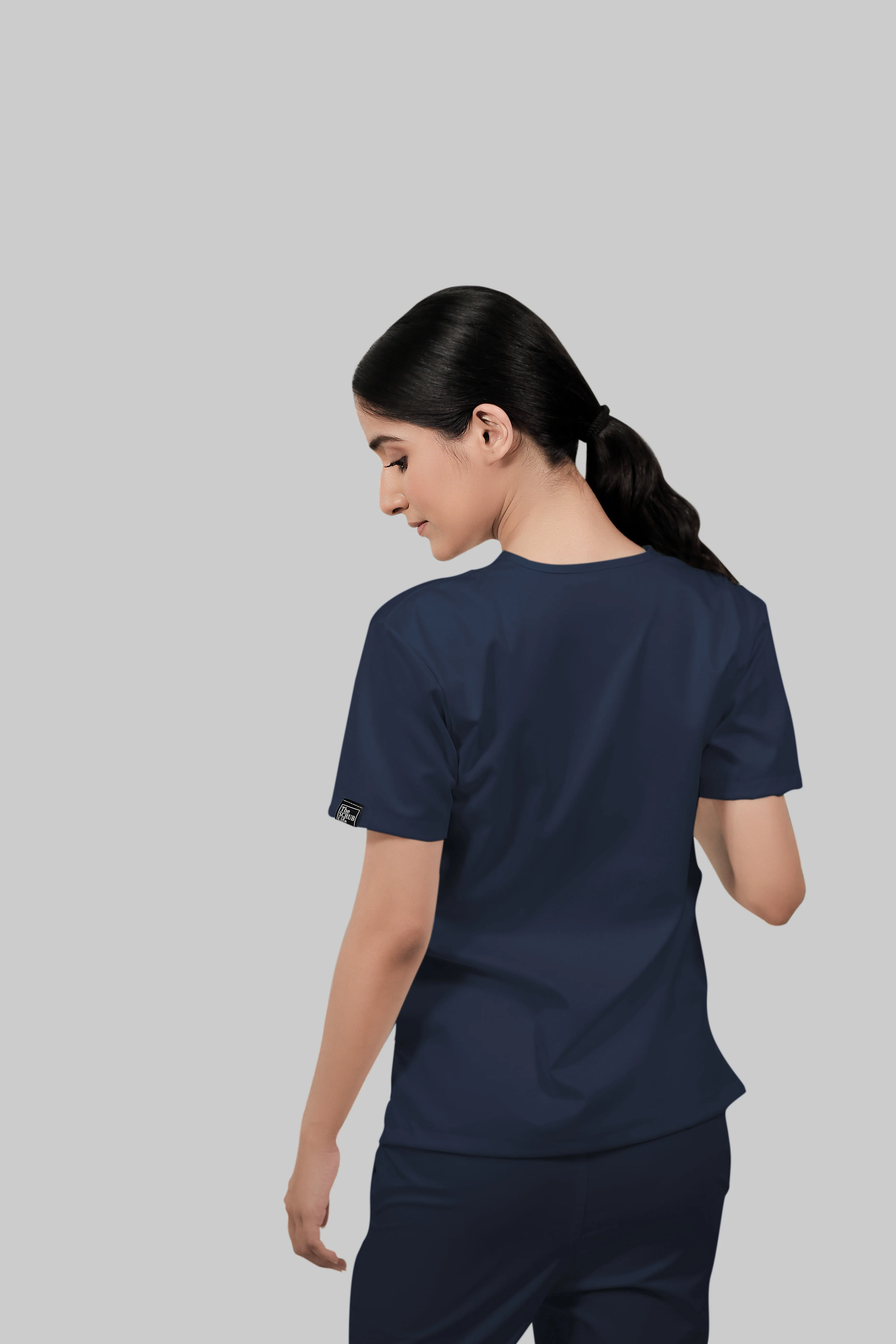 Stretchable (4Way) Women Navy Blue V-Neck Scrub Top - Image 5
