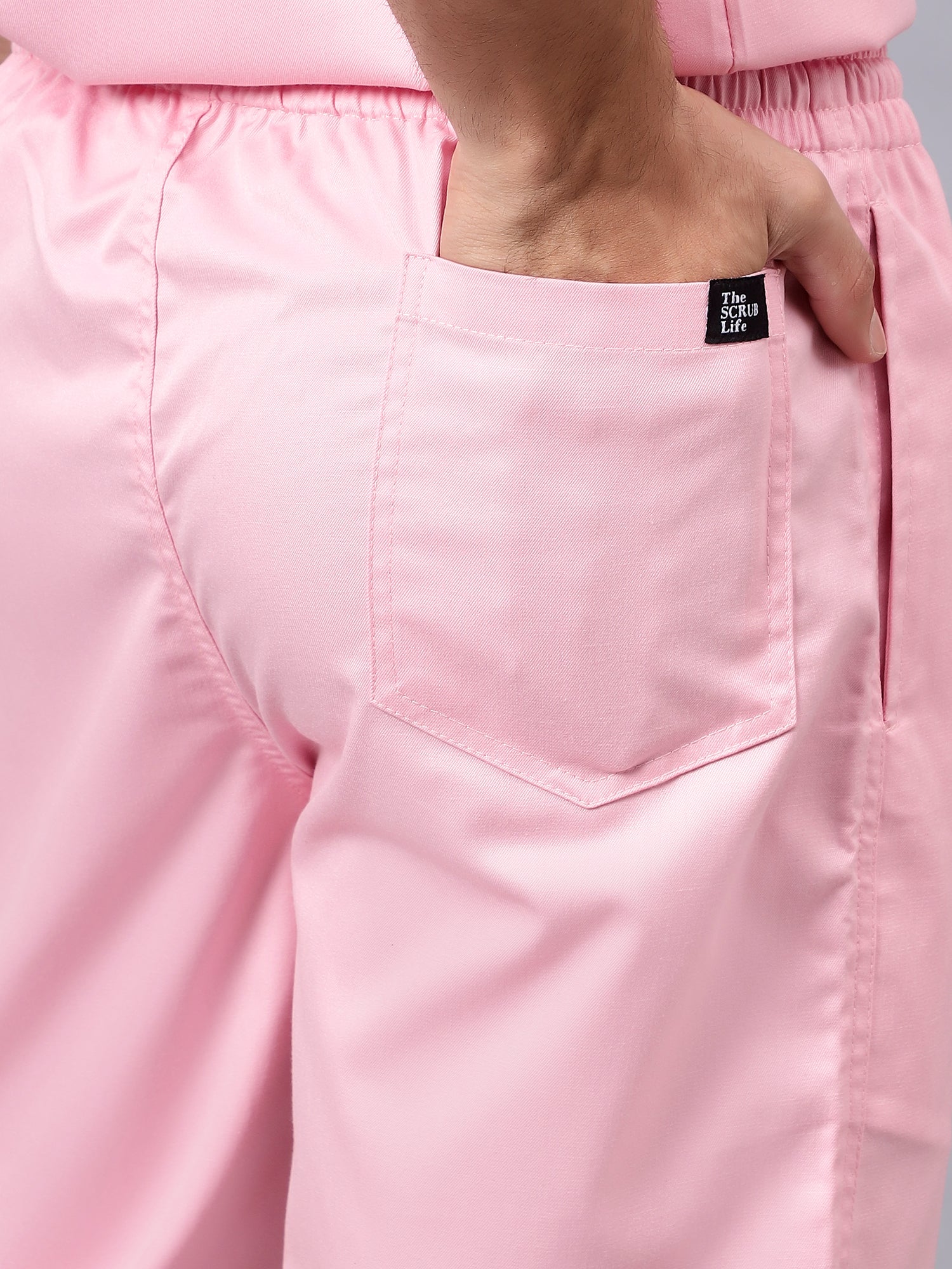 Stretchable (2Way) Men Powder Pink V-Neck With Jogger Scrub Set - Image 4