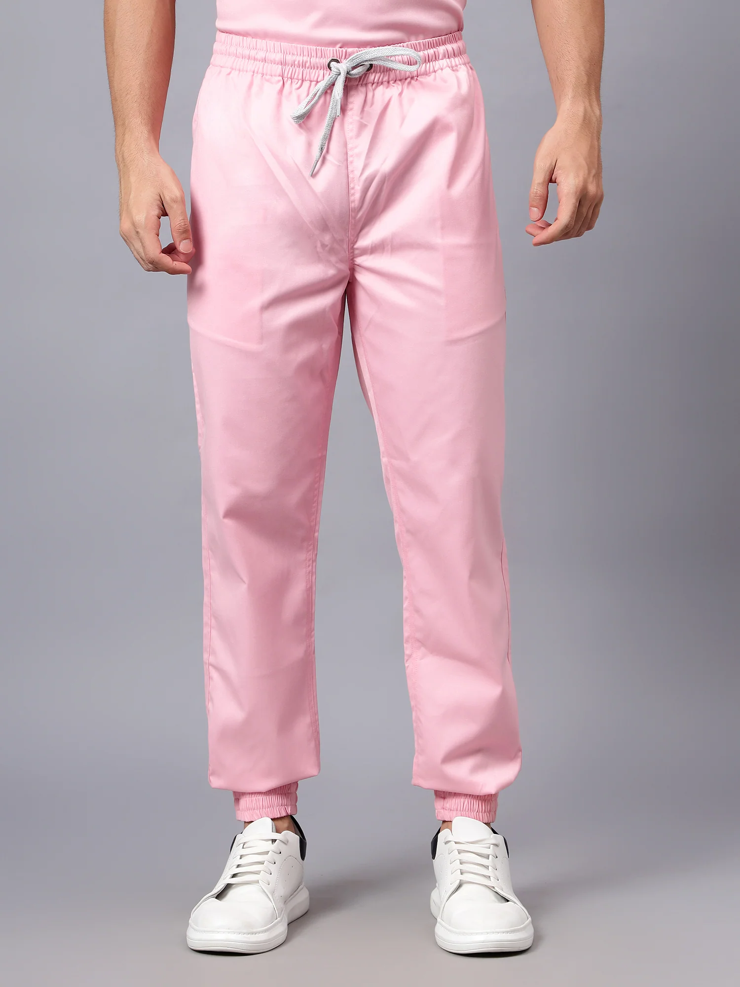 Stretchable (2Way) Men Powder Pink V-Neck With Jogger Scrub Set - Image 6