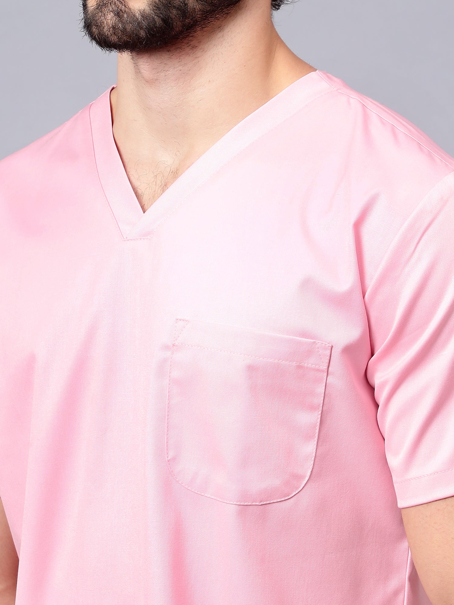 Stretchable (2Way) Men Powder Pink V-Neck With Jogger Scrub Set - Image 8