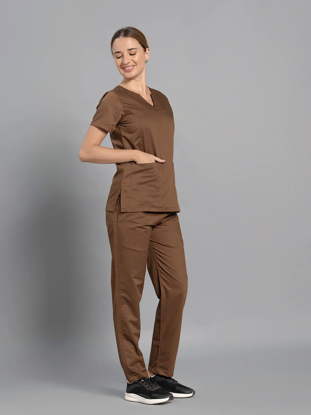 Move Lite Women Mocha (Nova V Neck) Scrub Set - Image 6