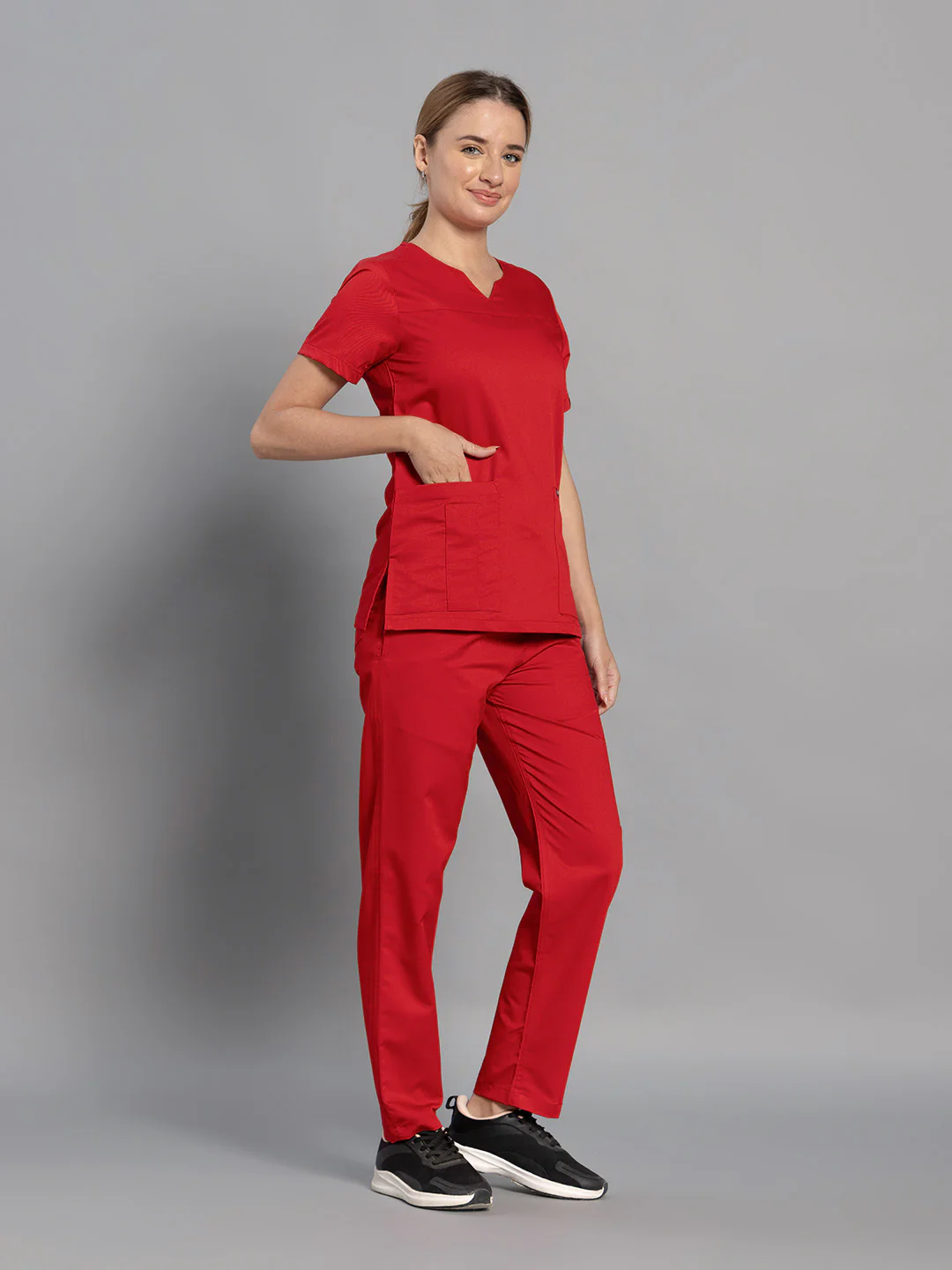 Move Lite Women Ember Red (Core V Neck) Scrub Set - Image 3