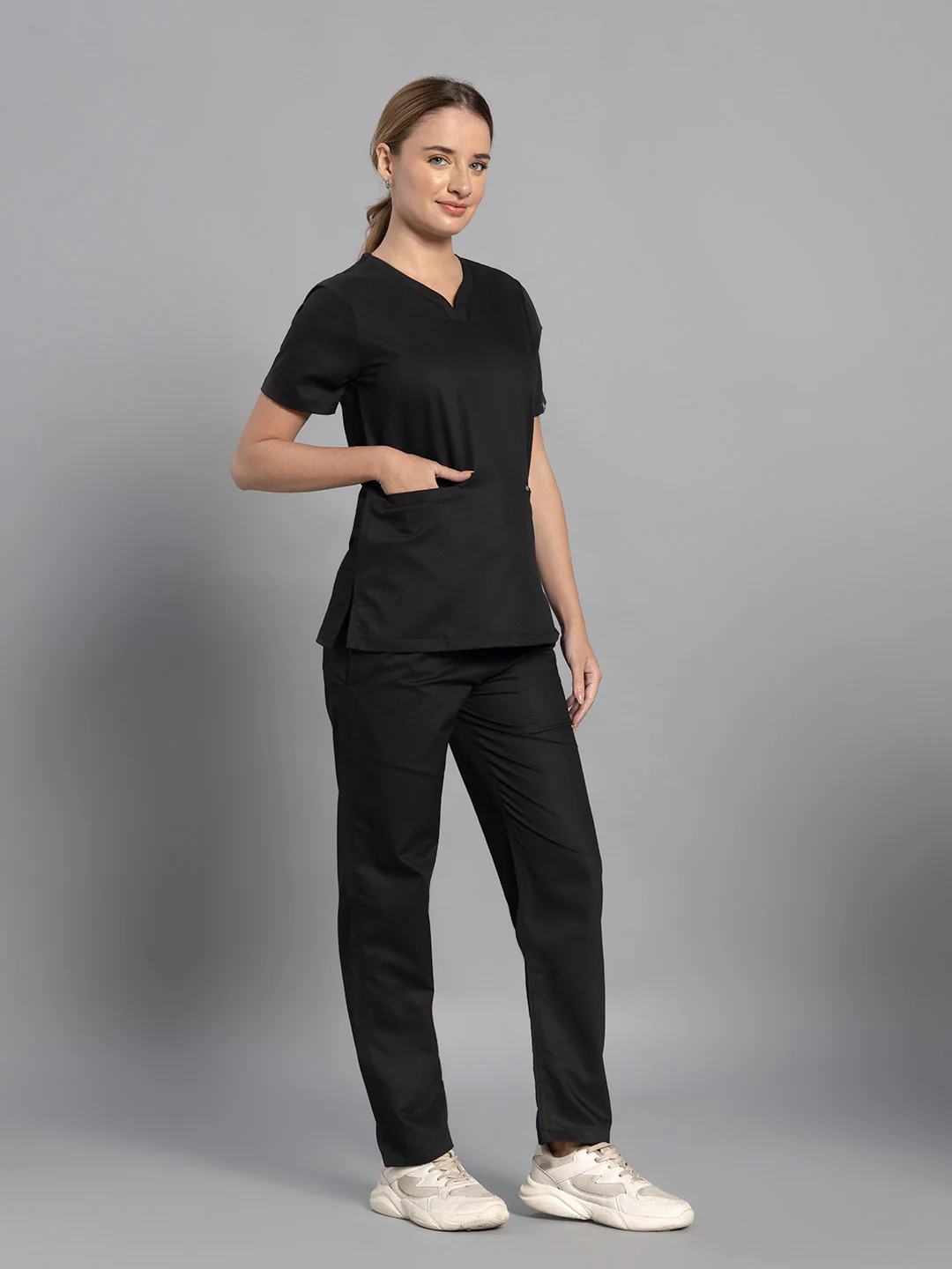 Move Lite Women Black (Soft V Neck) Scrub Set - Image 4