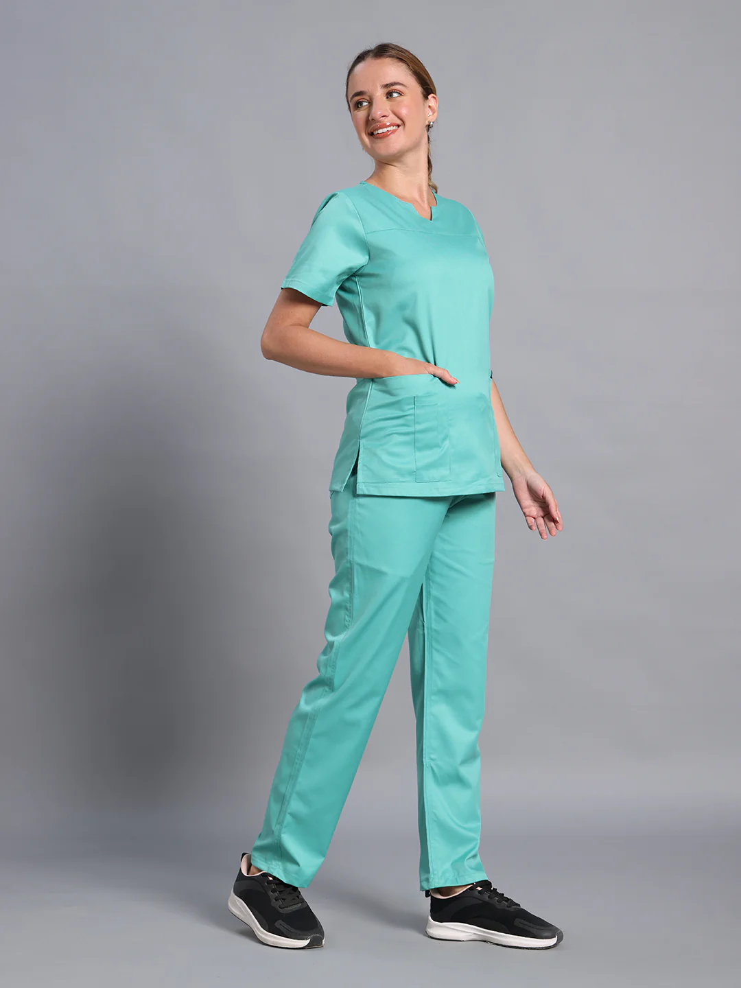 Move Lite Women Mint Green (Core V Neck) Scrub Set - Image 3