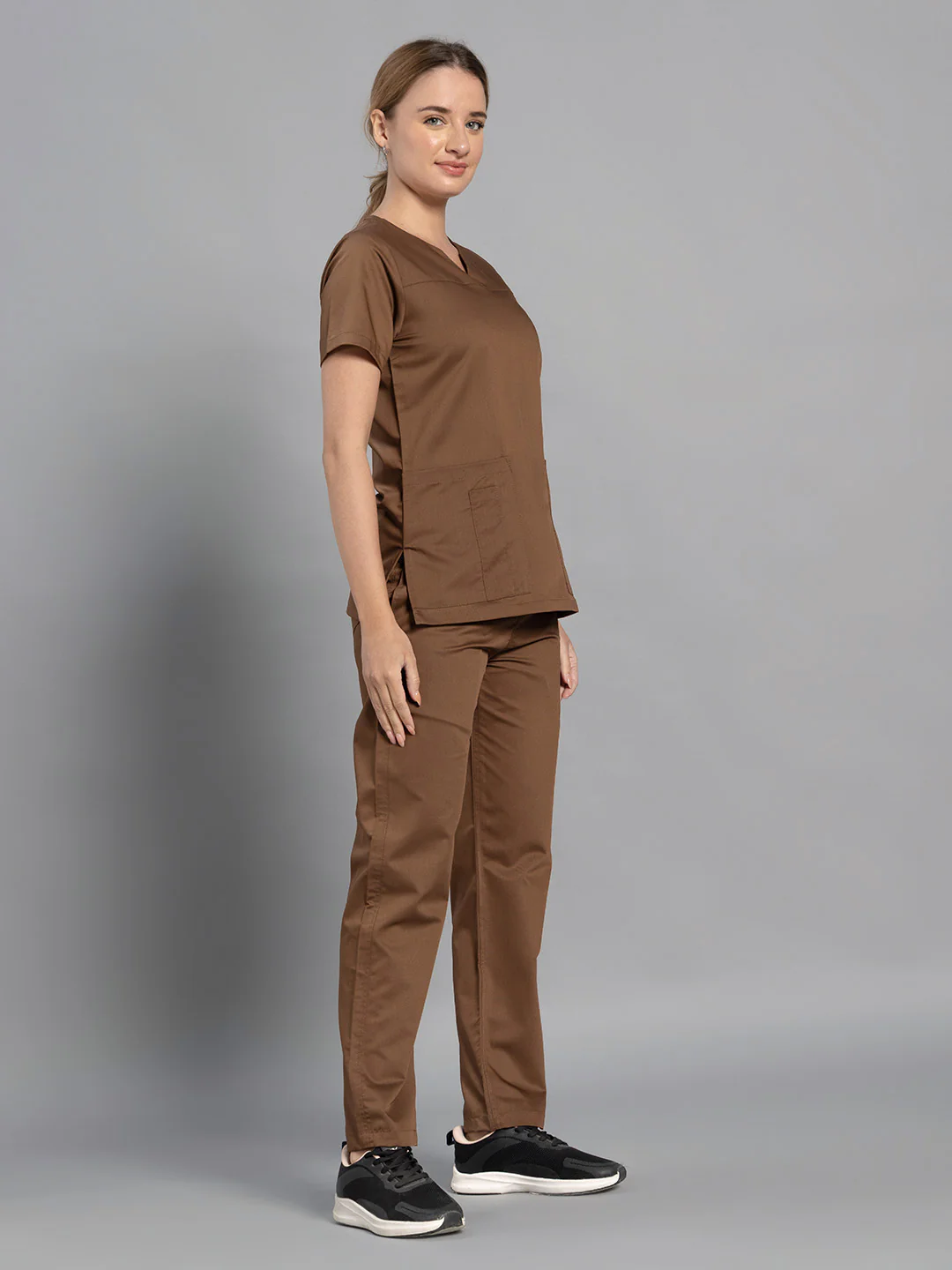 Move Lite Women Mocha (Core V Neck) Scrub Set - Image 4