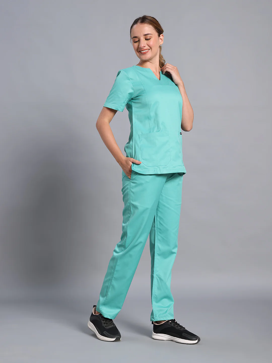 Move Lite Women Mint Green (Nova V Neck) Scrub Set - Image 3