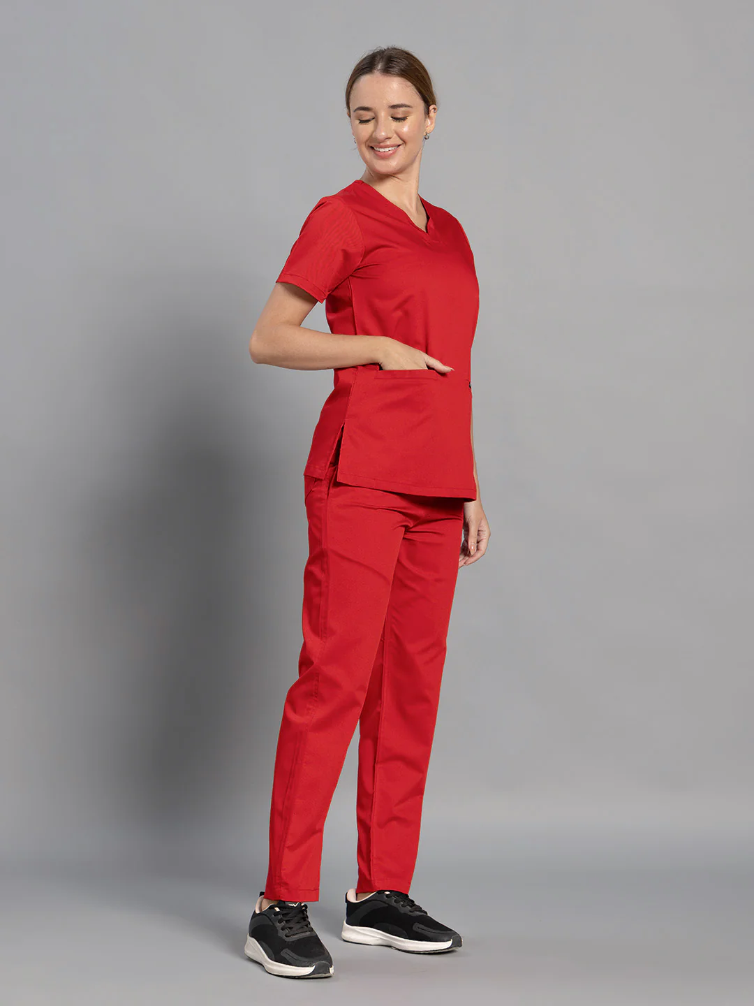 Move Lite Women Ember Red (Soft V Neck) Scrub Set - Image 3