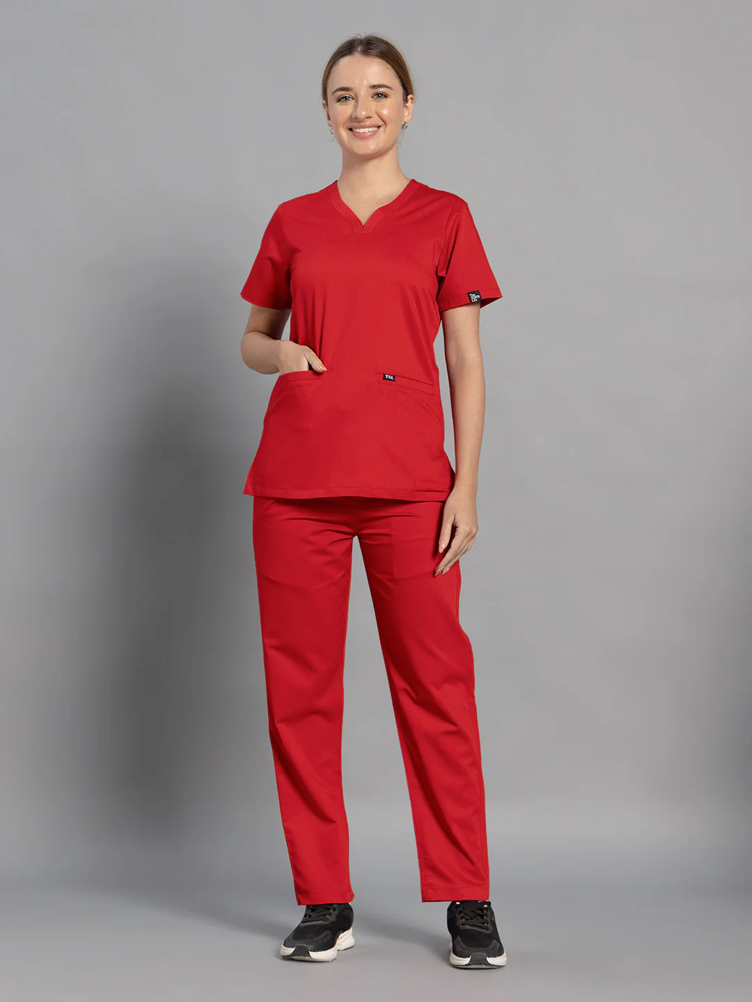 Move Lite Women Ember Red (Soft V Neck) Scrub Set - Image 7