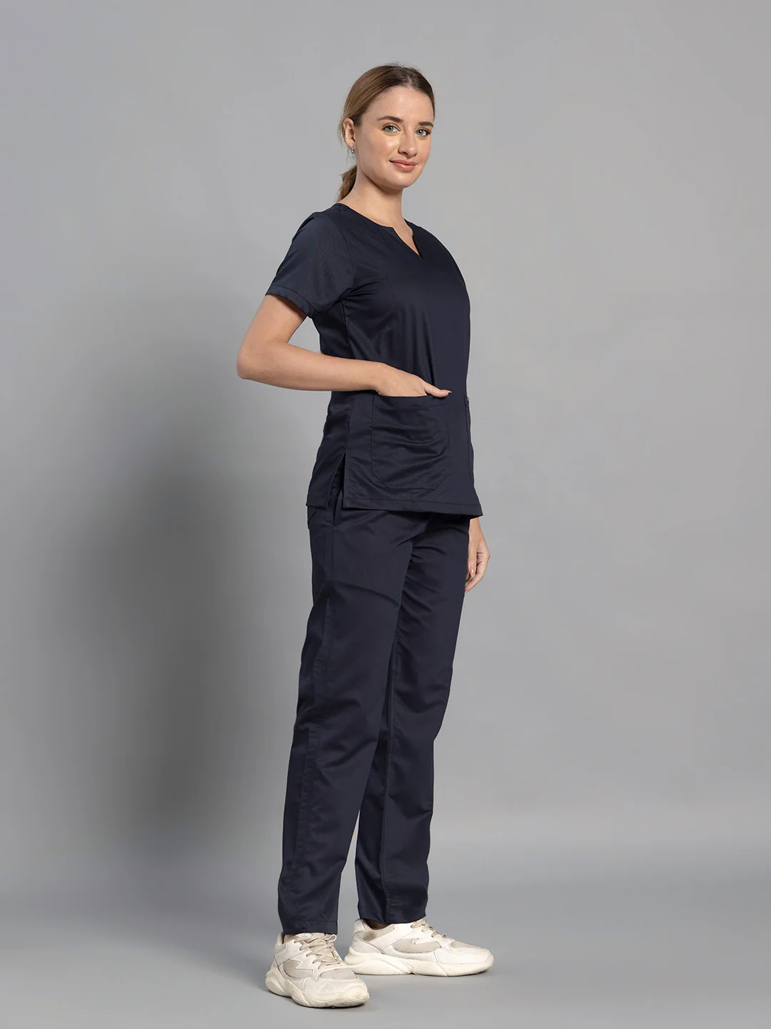 Move Lite Women Ink Blue (Nova V Neck) Scrub Set - Image 3