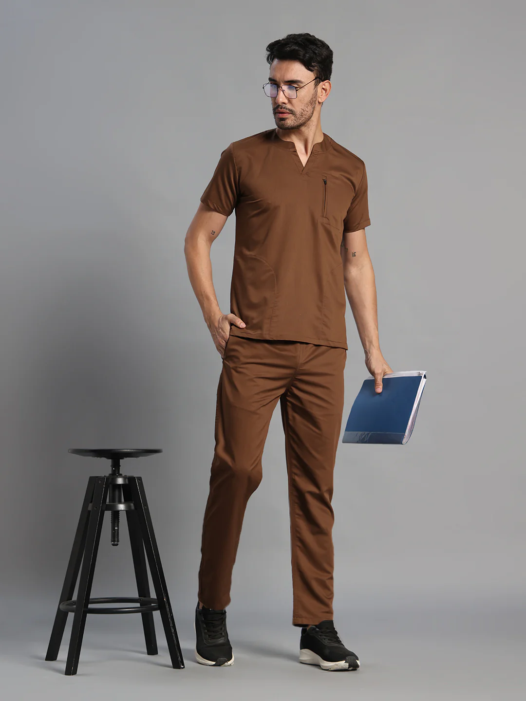 Move Lite Men Mocha (Neo Notch Neck) Scrub Set - Image 3
