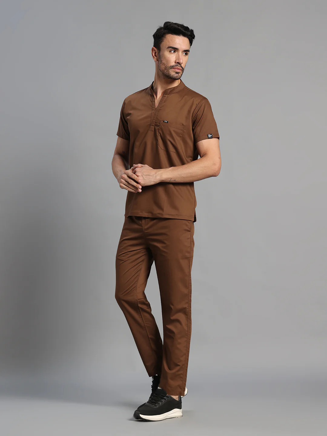 Move Lite Men Mocha (Mandarin Neck) Scrub Set - Image 5