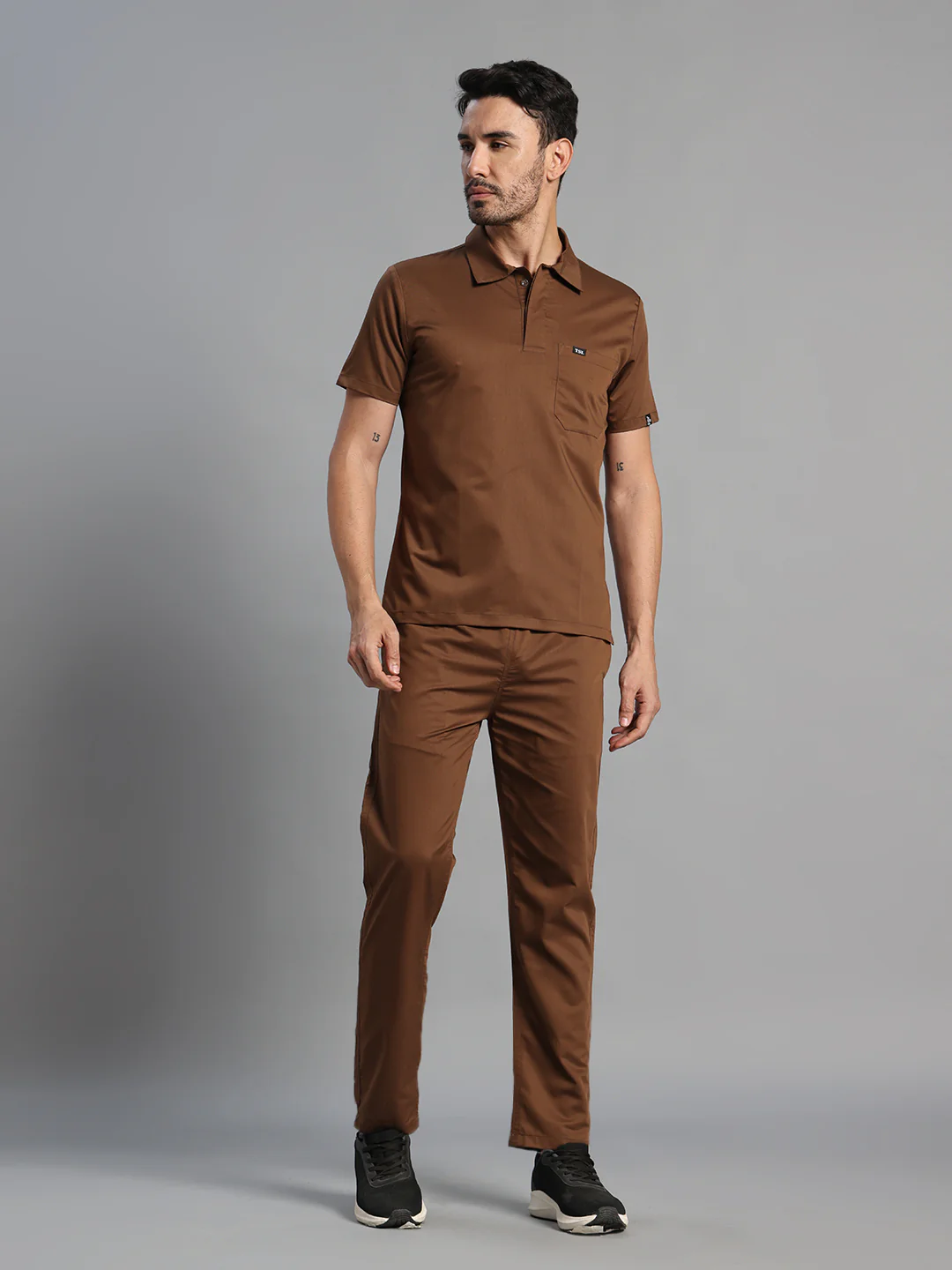 Move Lite Men Mocha (Polo Neck) Scrub Set - Image 3